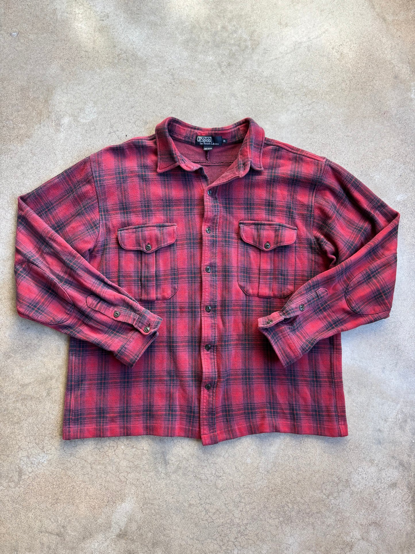Vintage 1990s Polo Ralph Lauren Red Plaid Cotton Flannel Shirt | XL