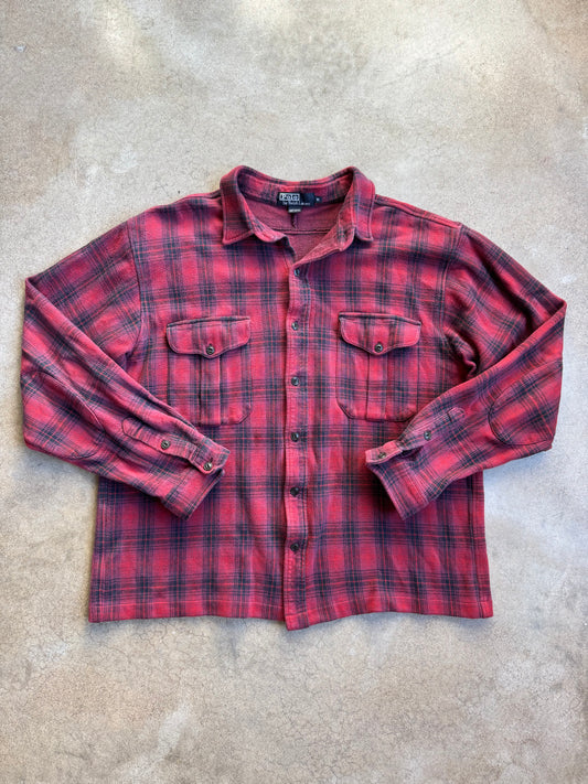 Vintage 1990s Polo Ralph Lauren Red Plaid Cotton Flannel Shirt | XL