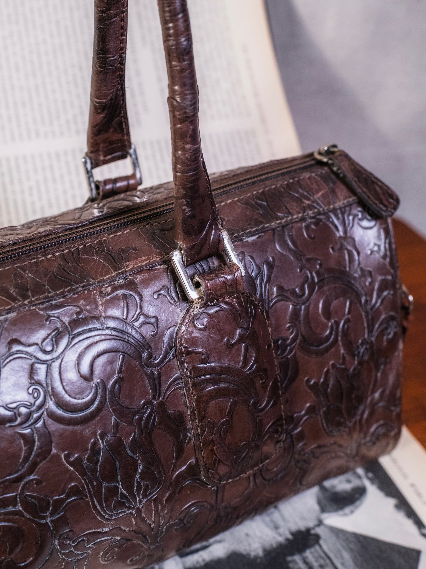 Vintage 1990s Wilsons Leather Floral Embossed Shoulder Bag