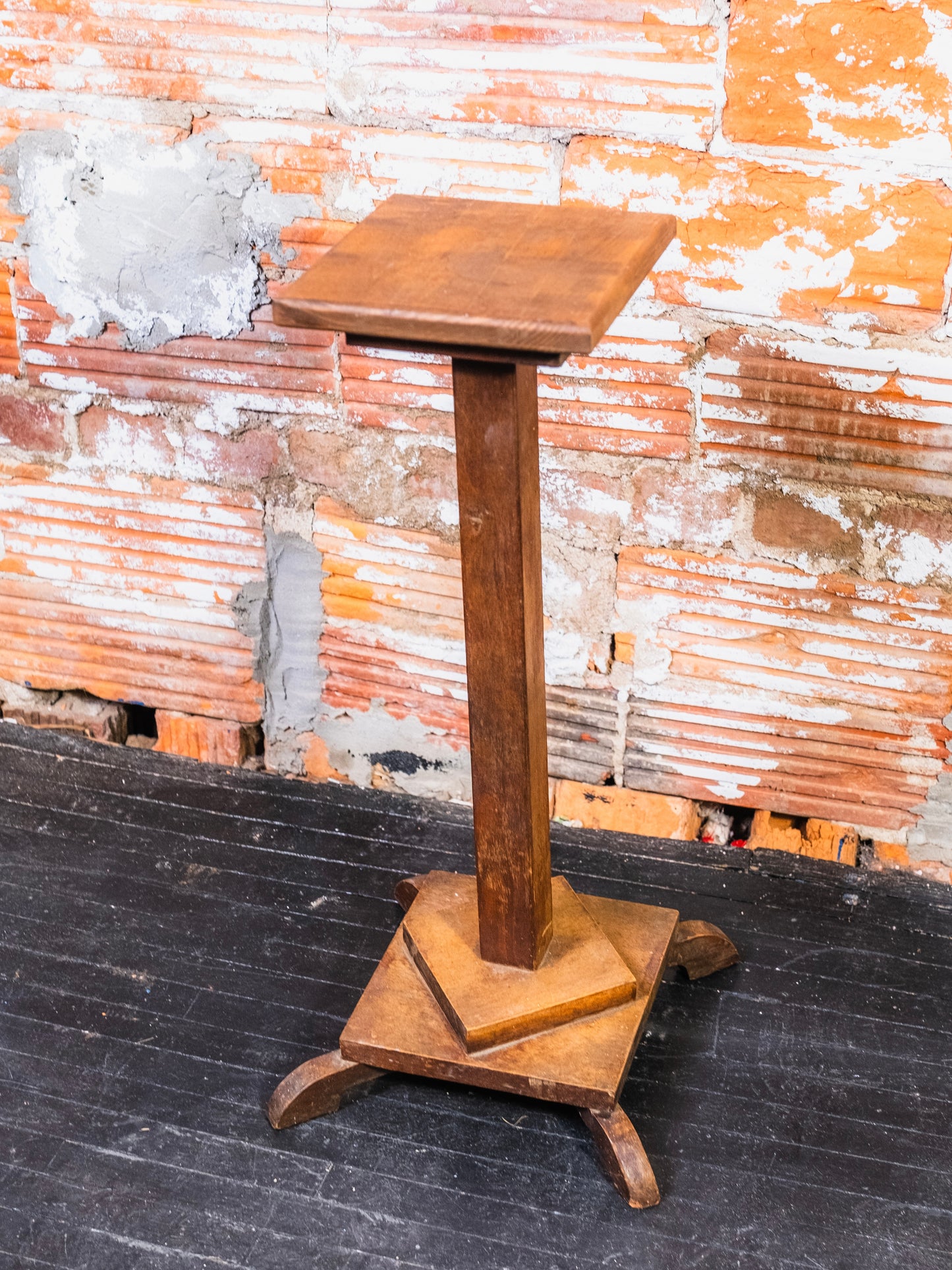 Vintage Mission Style Wooden Pedestal Plant Stand
