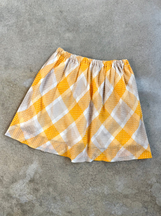 Vintage 1960s Orange & White Diamond Plaid Mini Circle Skirt | M/L