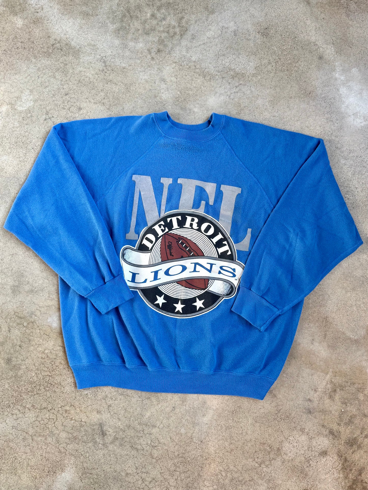 Vintage 1990s NFL Detroit Lions Football Blue Raglan Sweatshirt | XL