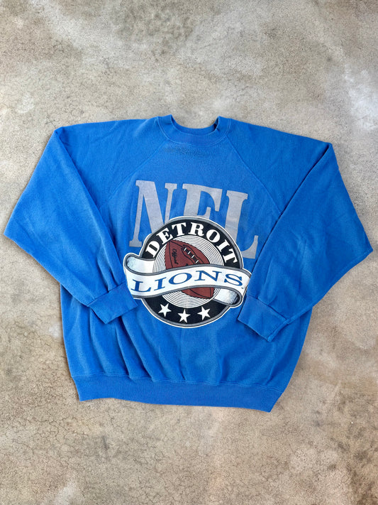 Vintage 1990s NFL Detroit Lions Football Blue Raglan Sweatshirt | XL