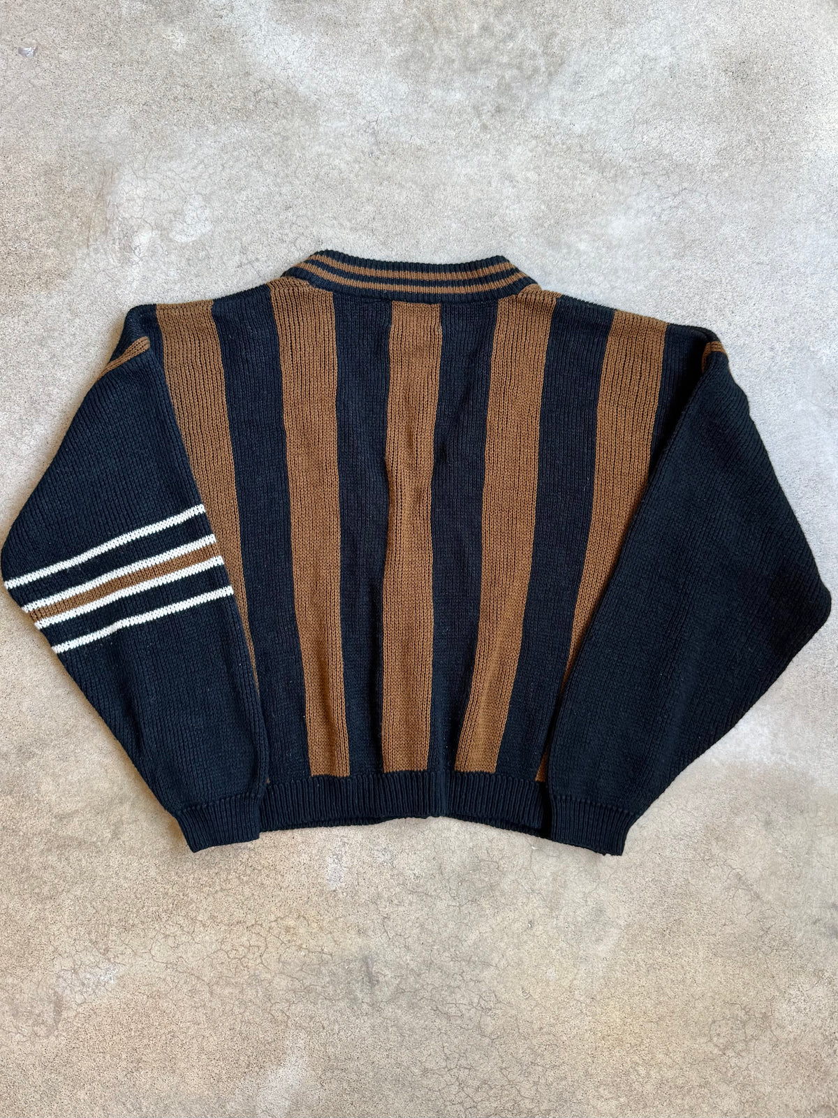 Vintage 1990s Point Zero Brown & Black Striped Cardigan | Large