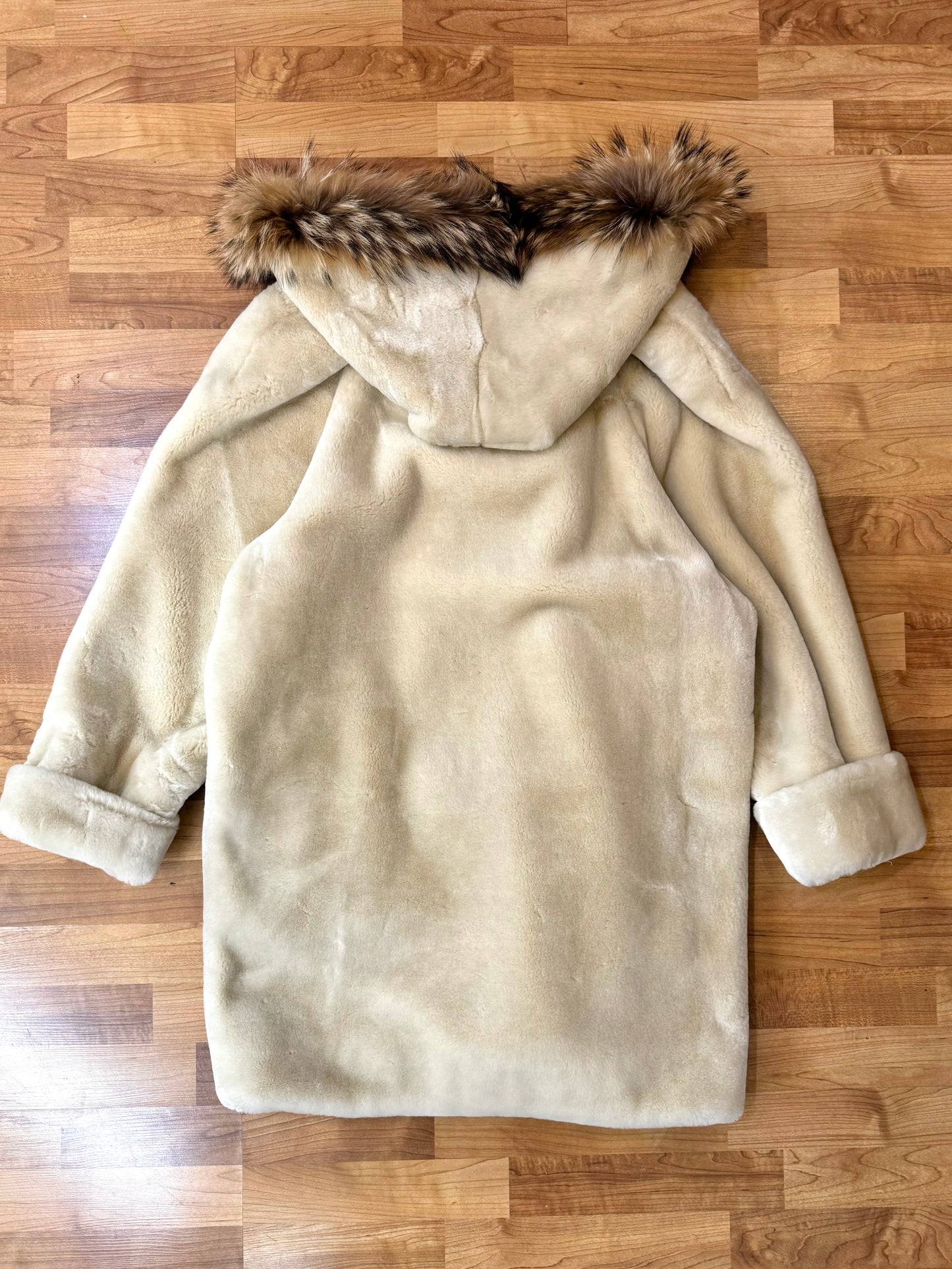 Vintage Neiman Marcus Cream Faux Fur Coat | Large