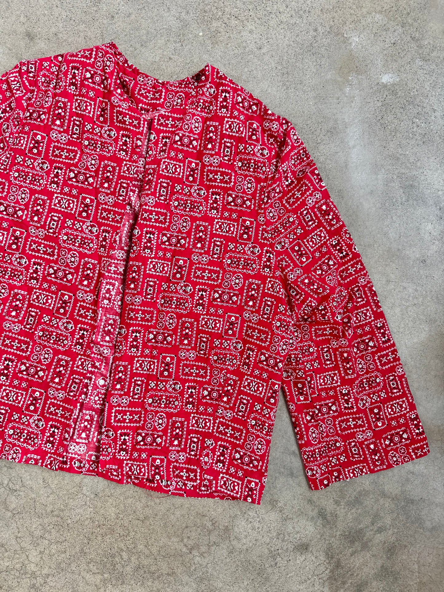 Vintage 1950s Handmade Red Bandana Print Lightweight Cotton Jacket | Medium