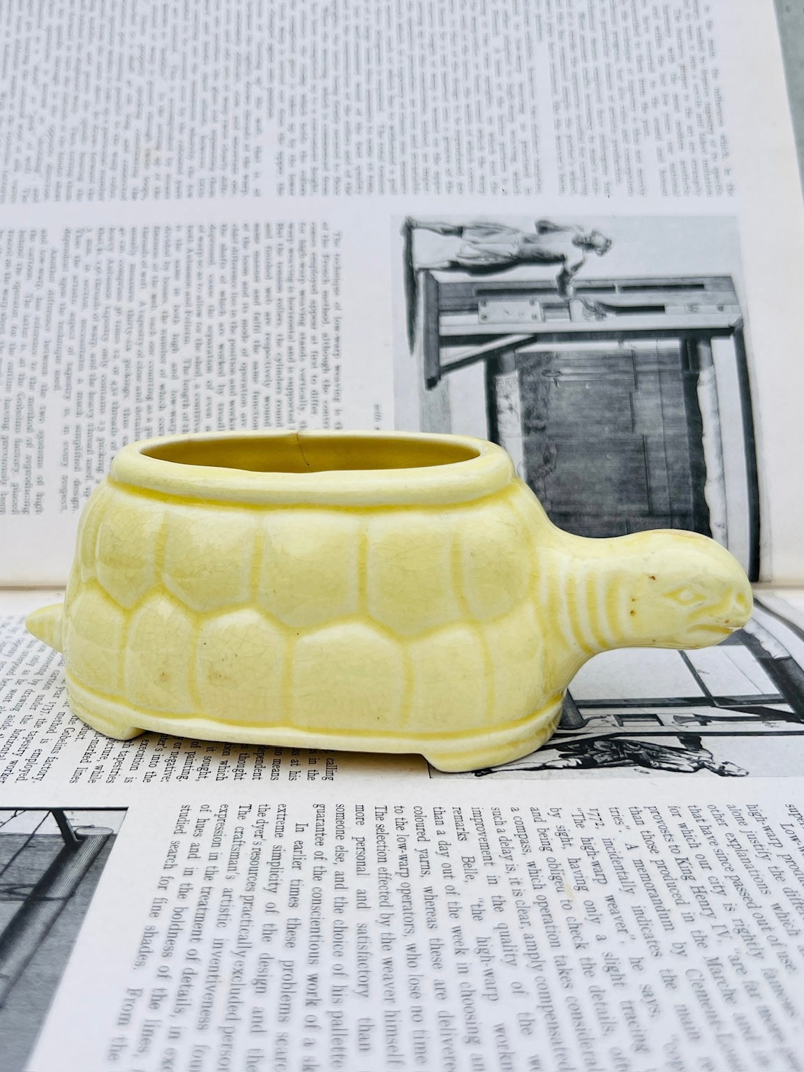 Vintage 1950s Yellow Ceramic Turtle Planter