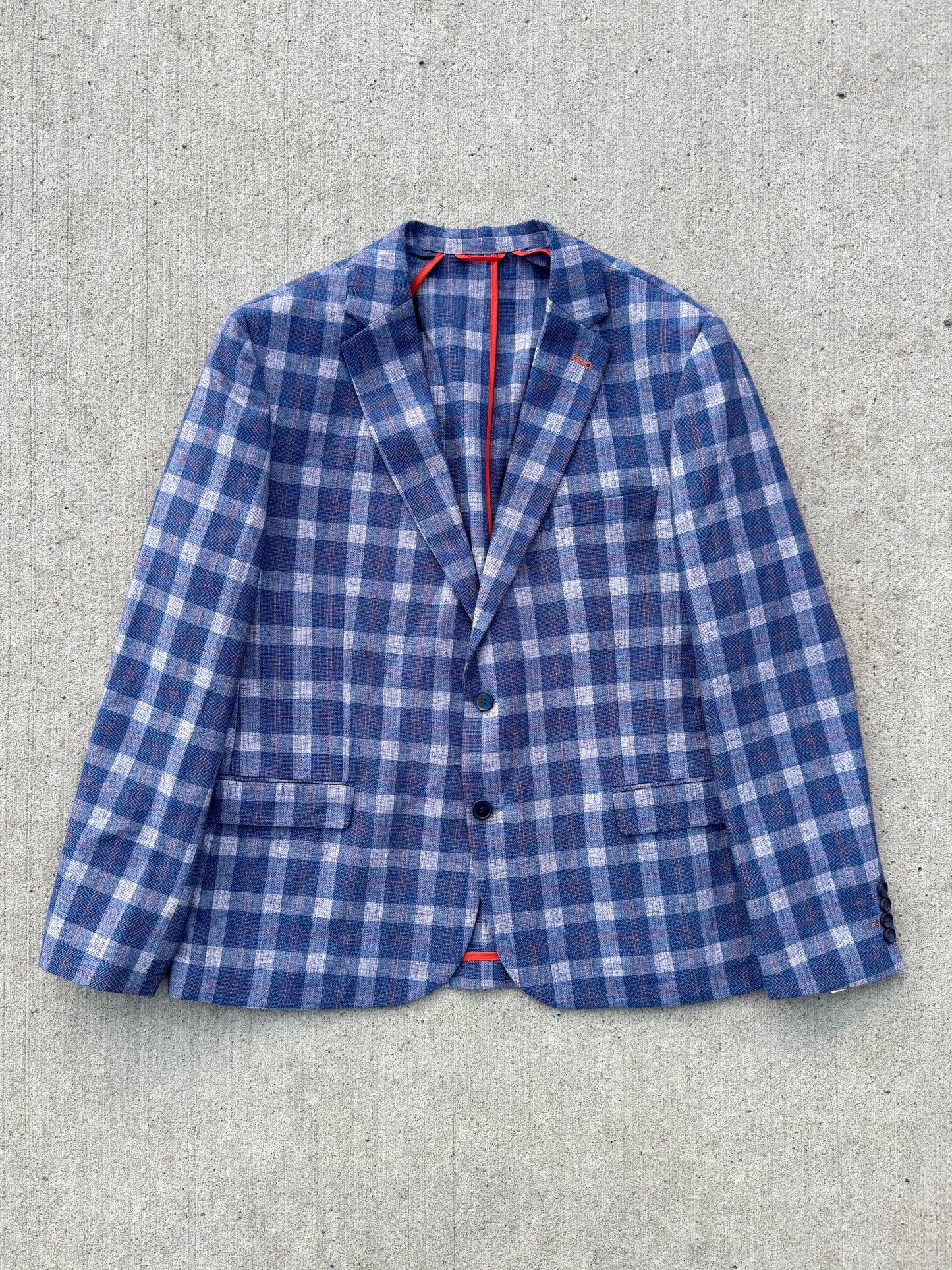 Tom James Blue Plaid Wool Linen Sport Coat | L/XL