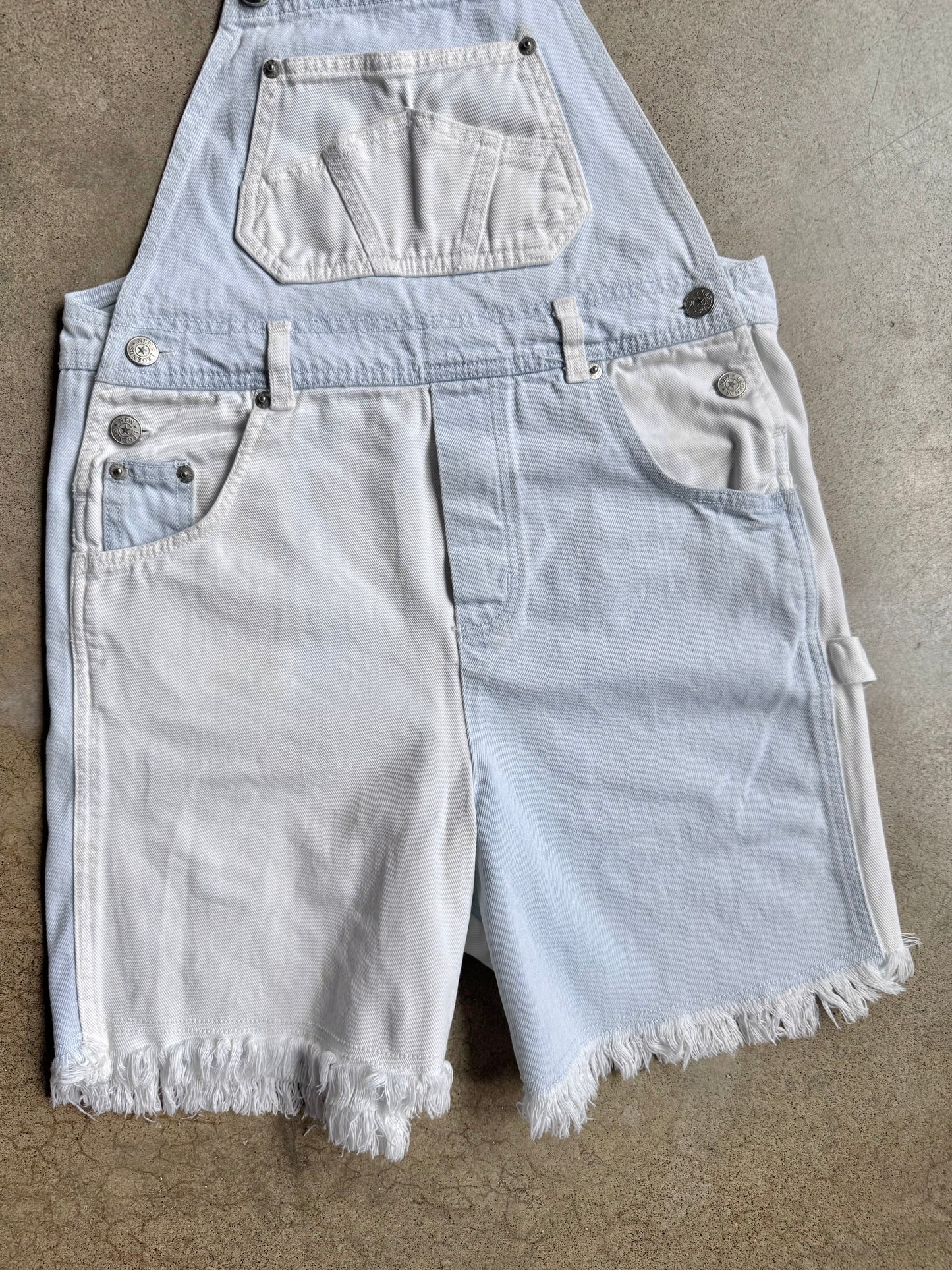 Vintage 1980s New Legends Color Block Denim Overall Shorts | Youth L