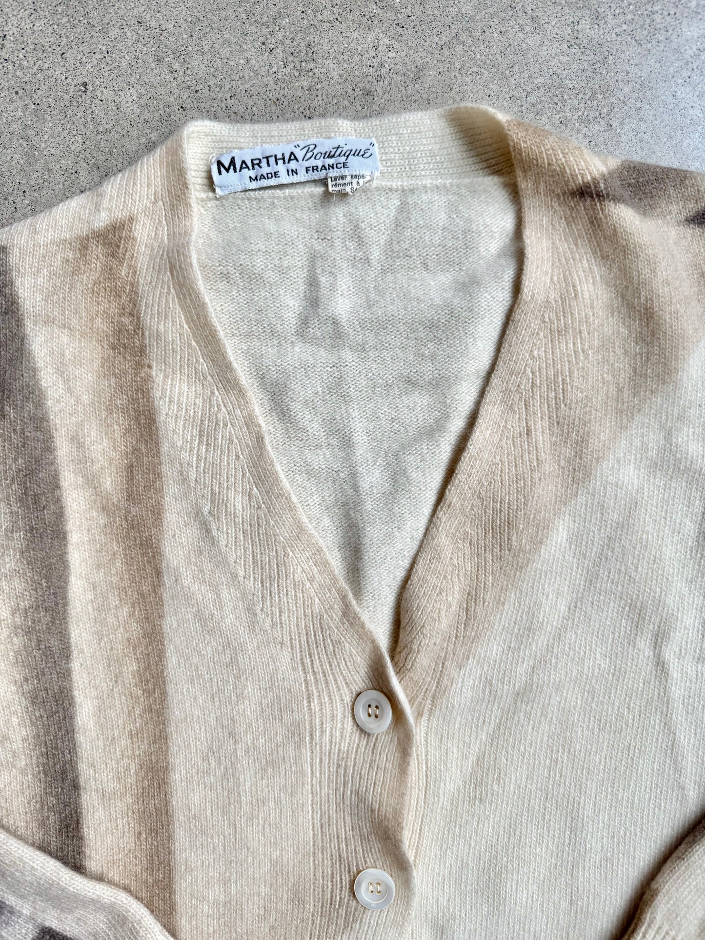 Vintage 1960s Martha Boutique Neutral Stripe Pattern Cashmere Cardigan | XS/S
