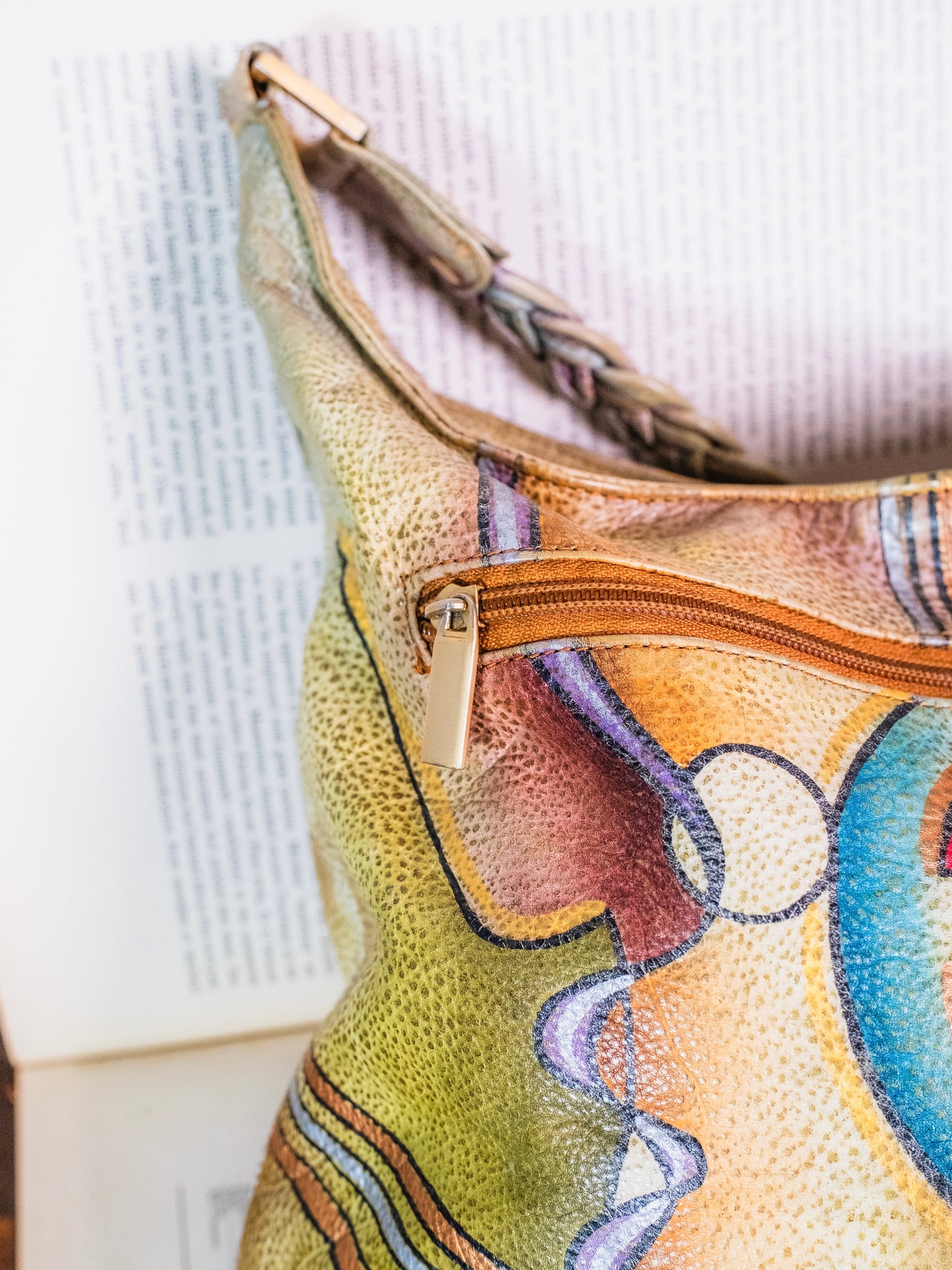 Vintage 1990s Southwestern Abstract Painted Leather Shoulder Bag