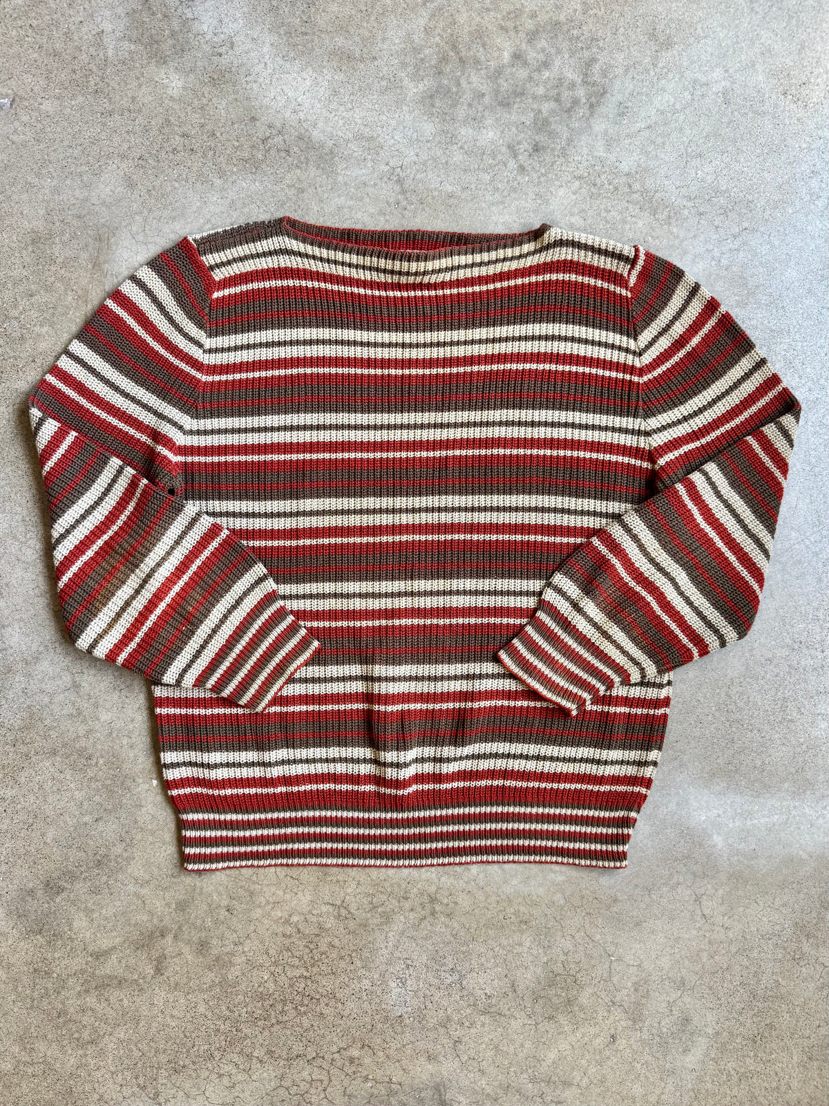 Vintage 1980s Diane Von Furstenberg Striped Knit Boat Neck Sweater | L/XL