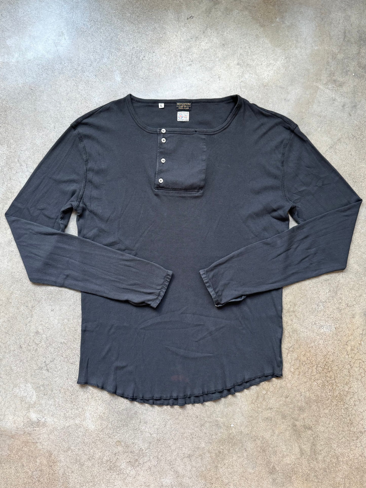 Indigofera “Hank” Supima Cotton Ribbed Asymmetric Henley Shirt | Large
