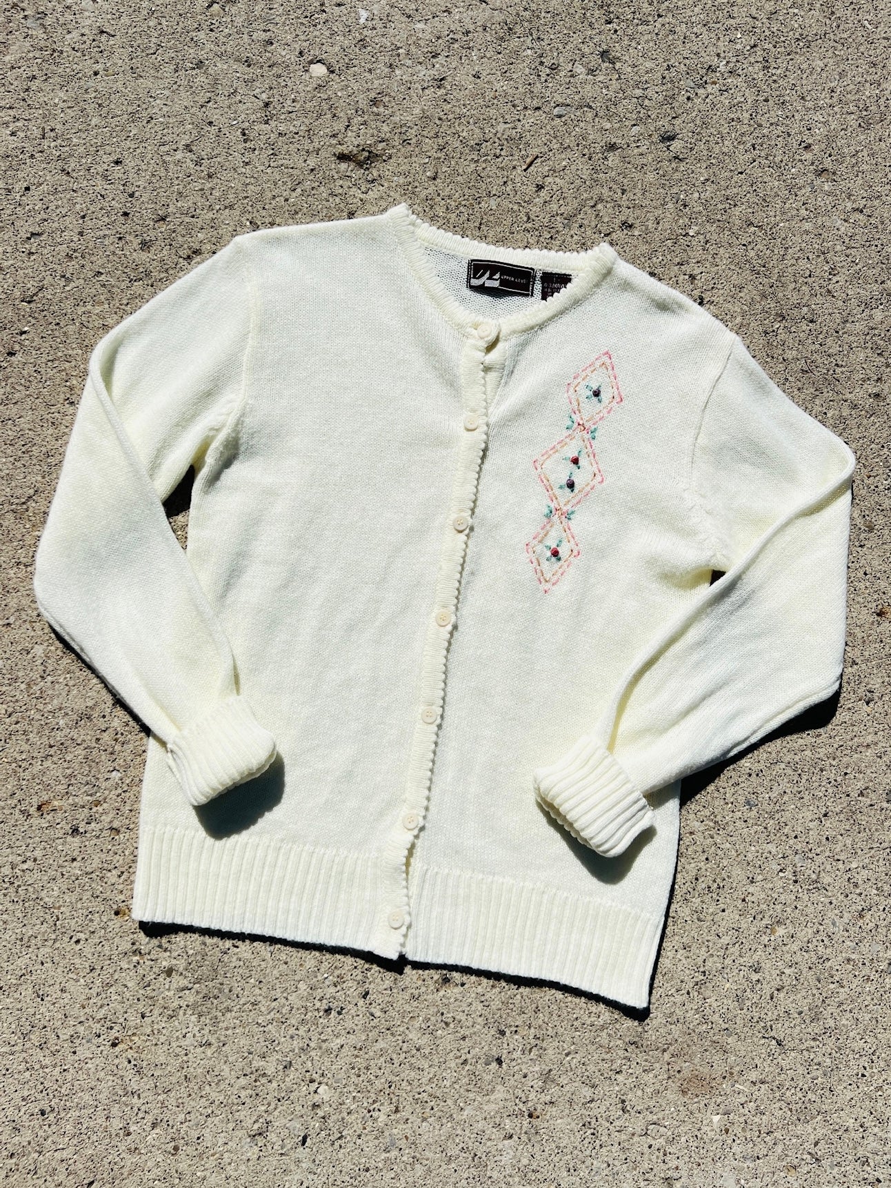 Vintage 1980s Cream Floral Embroidered Cardigan | M/L