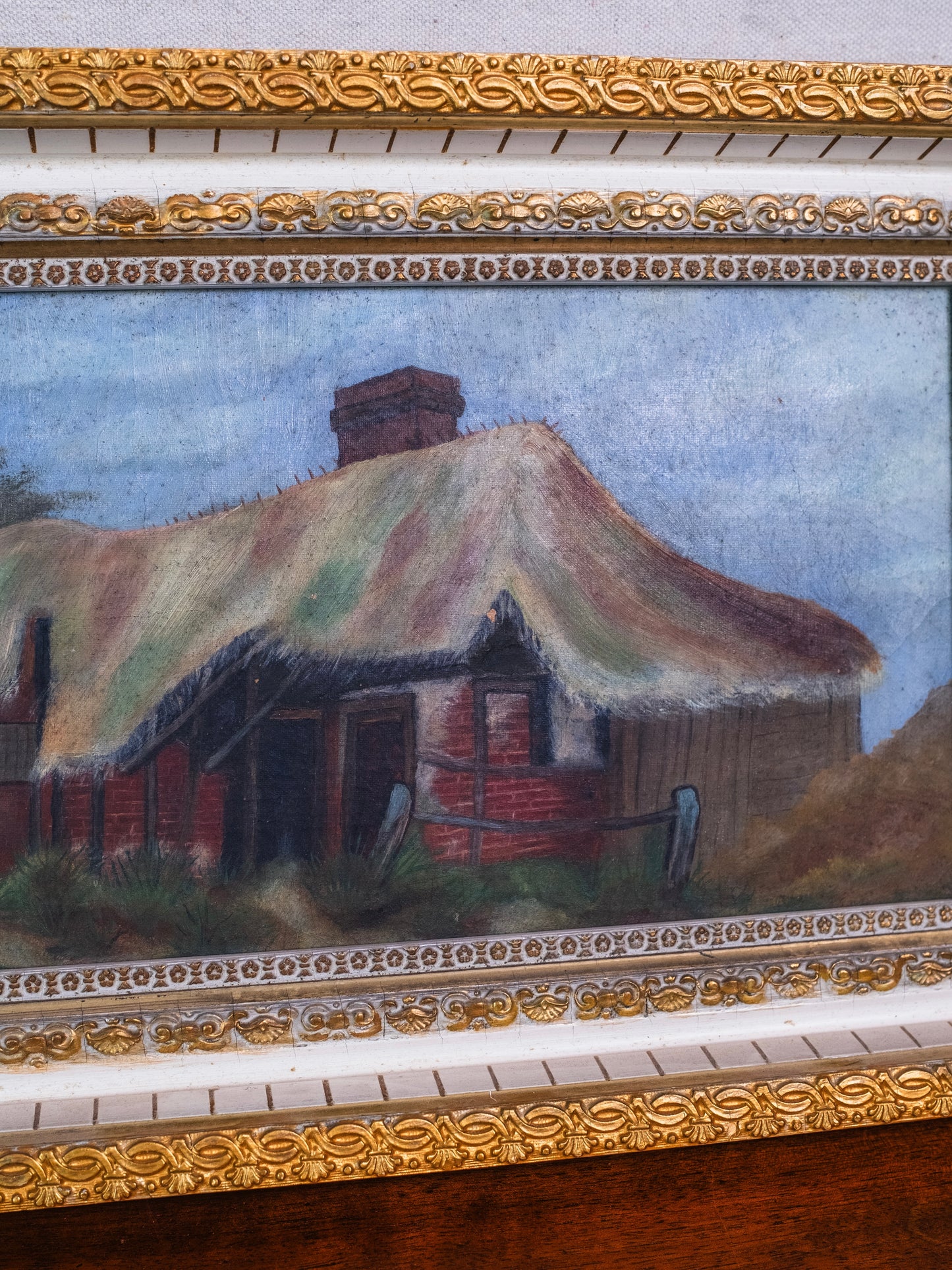 Late 19th Century Framed & Signed European "Village House" Oil on Canvas Painting