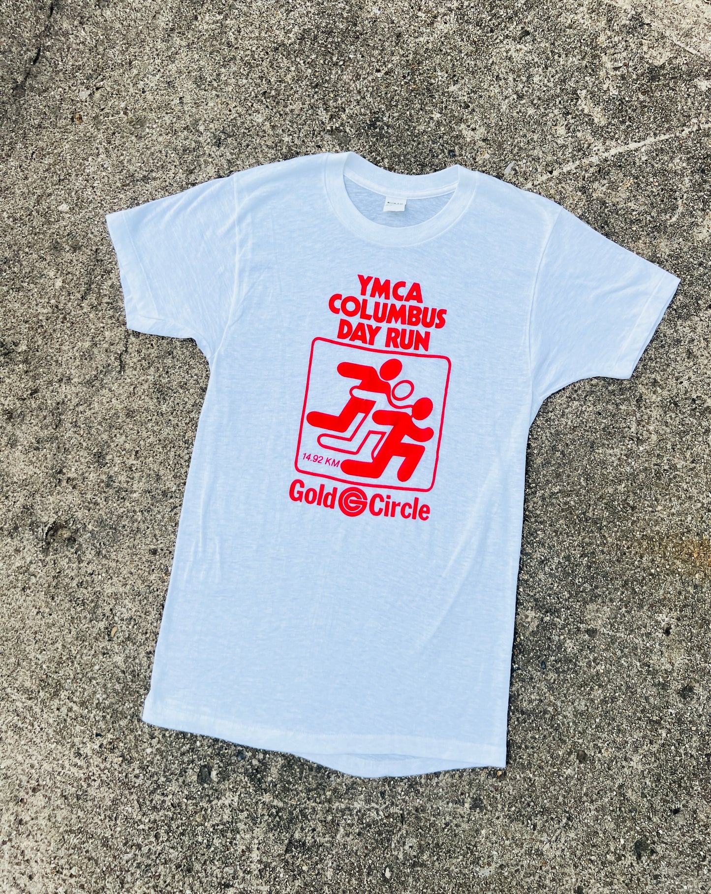 Vintage 1970s YMCA Columbus Day Run White Graphic Tee