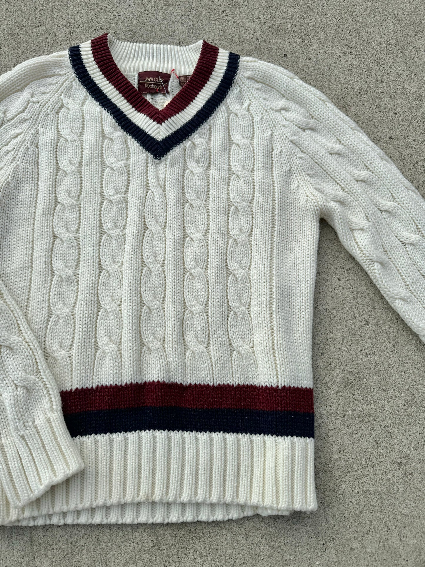 Vintage Robinson’s JWR Club V-Neck Cable Knit Sweater | Medium