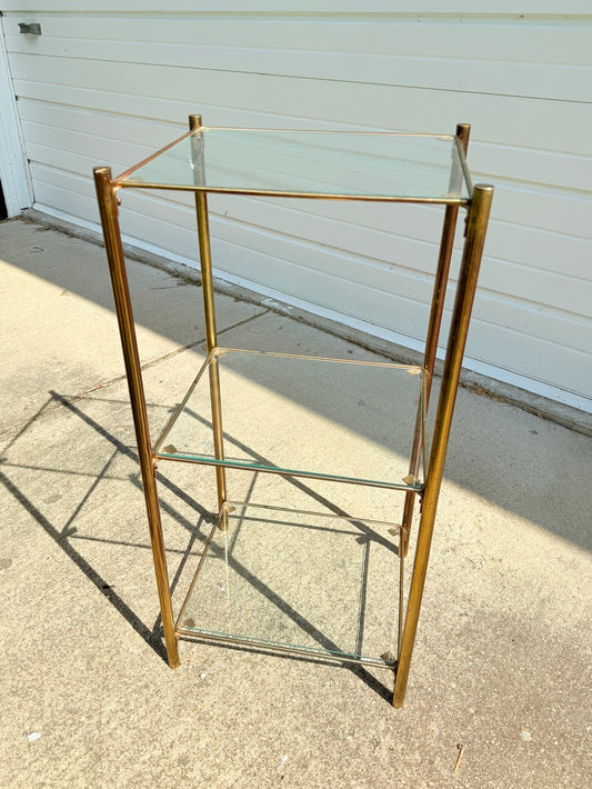 Vintage 1950s MCM Brass & Glass 3-Tier Shelf