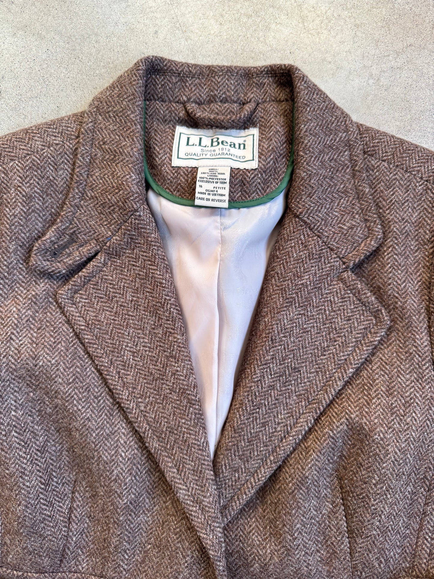 Vintage 1990s L.L. Bean Brown Herringbone Tweed Wool Blazer | M/L