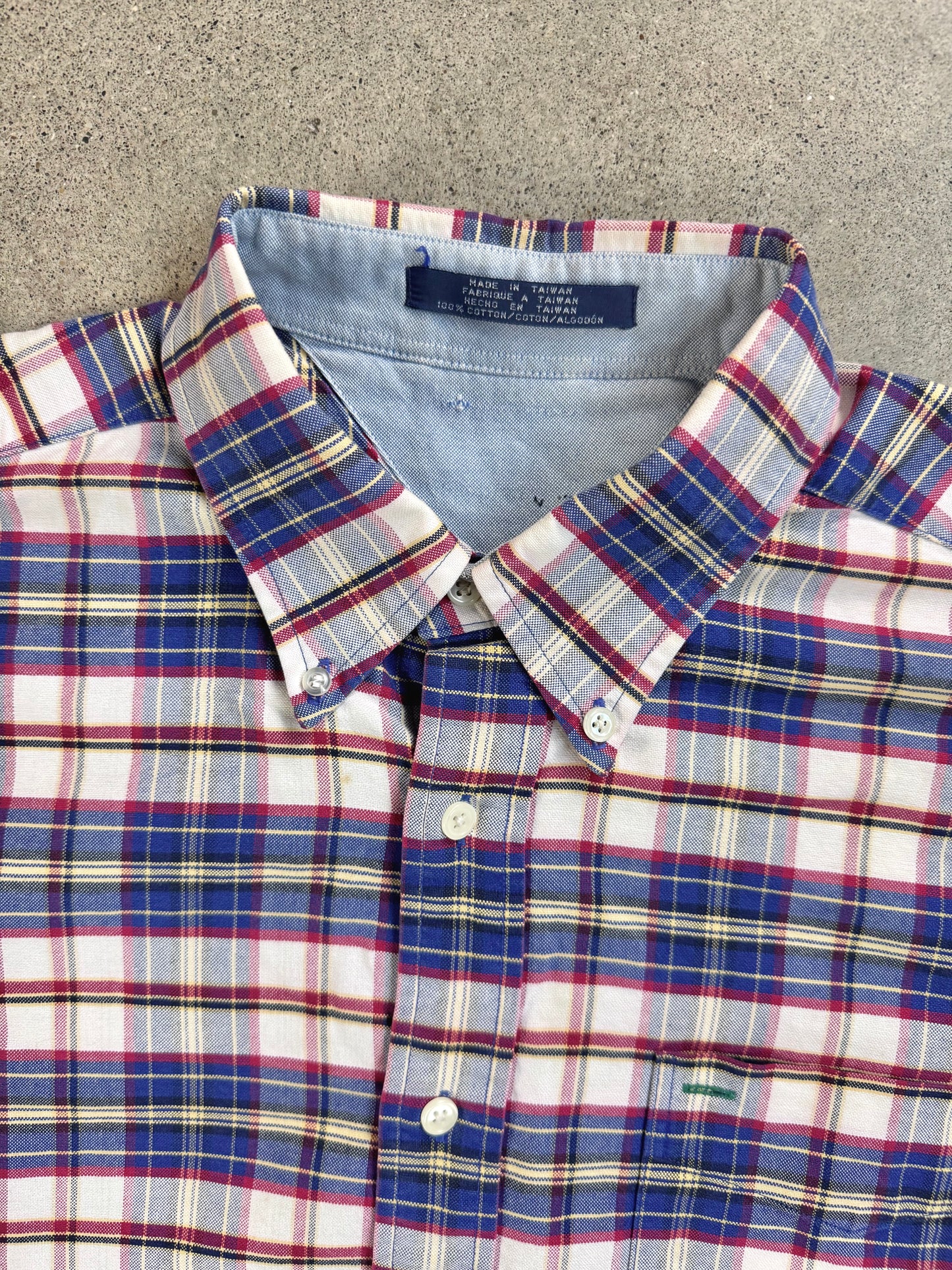 Vintage 1990s Tommy Hilfiger Blue & Red Plaid Cotton Button-Down Shirt | XL