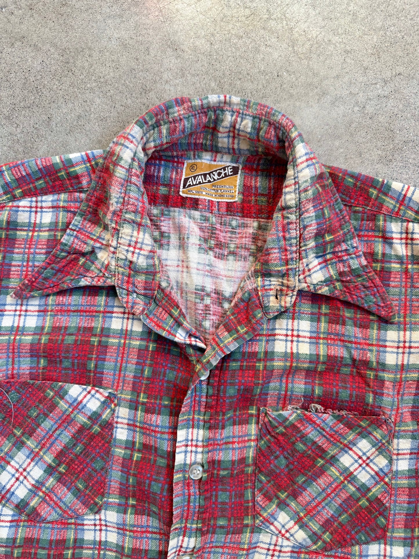 Vintage 1970s Avalanche Distressed Plaid Cotton Flannel Shirt | XL