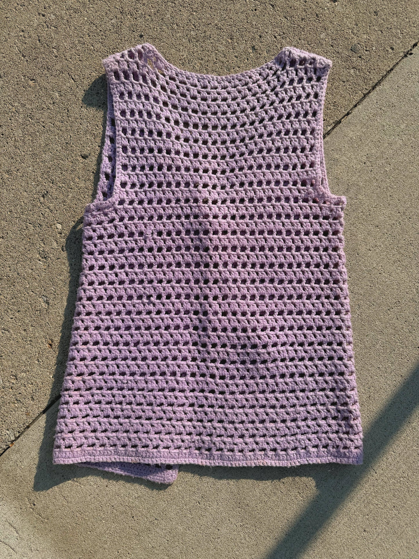 Vintage 1970s Handmade Purple Tassel Tie Crochet Vest