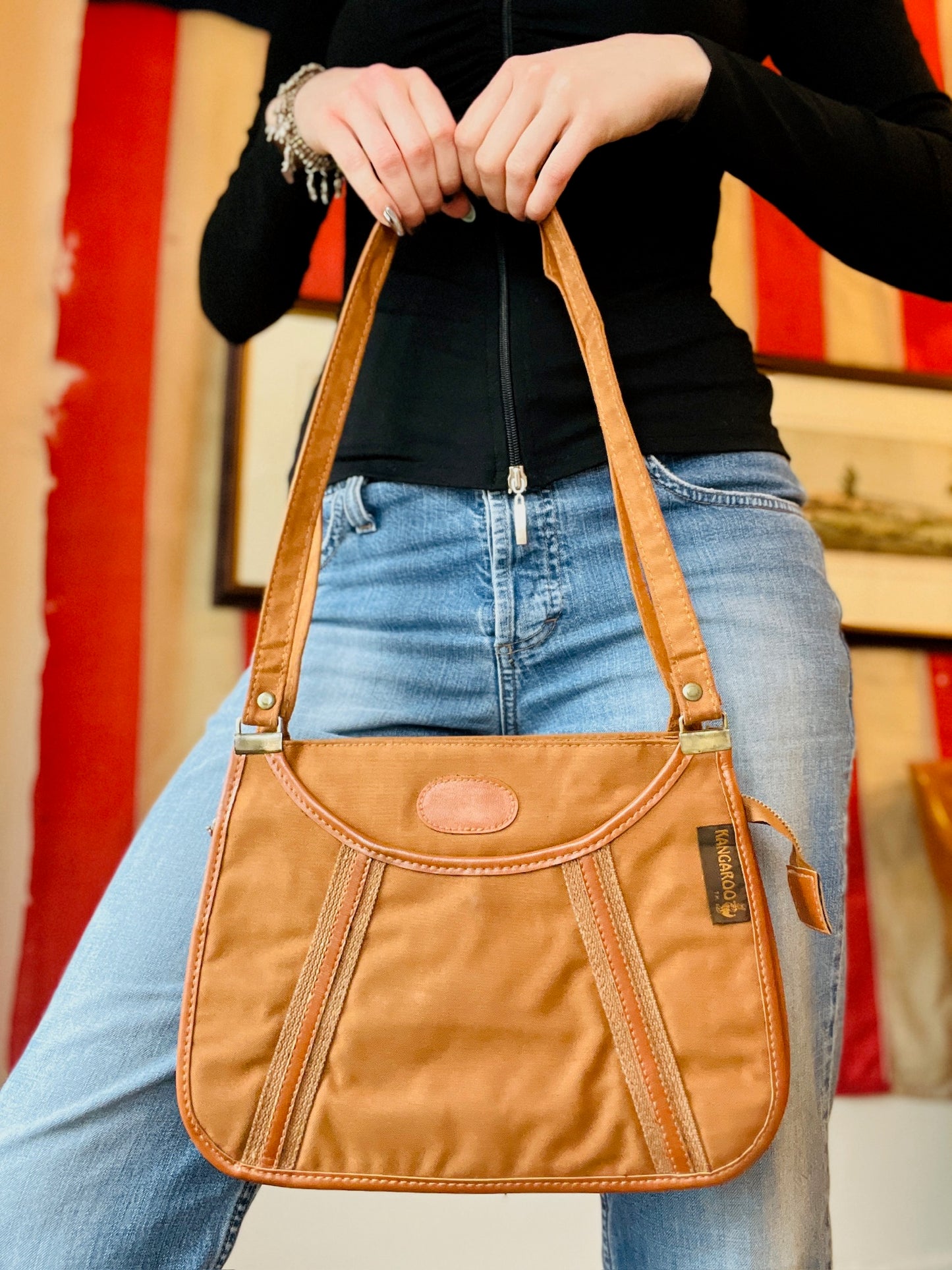 Vintage Kangaroo Tan Canvas Shoulder Bag