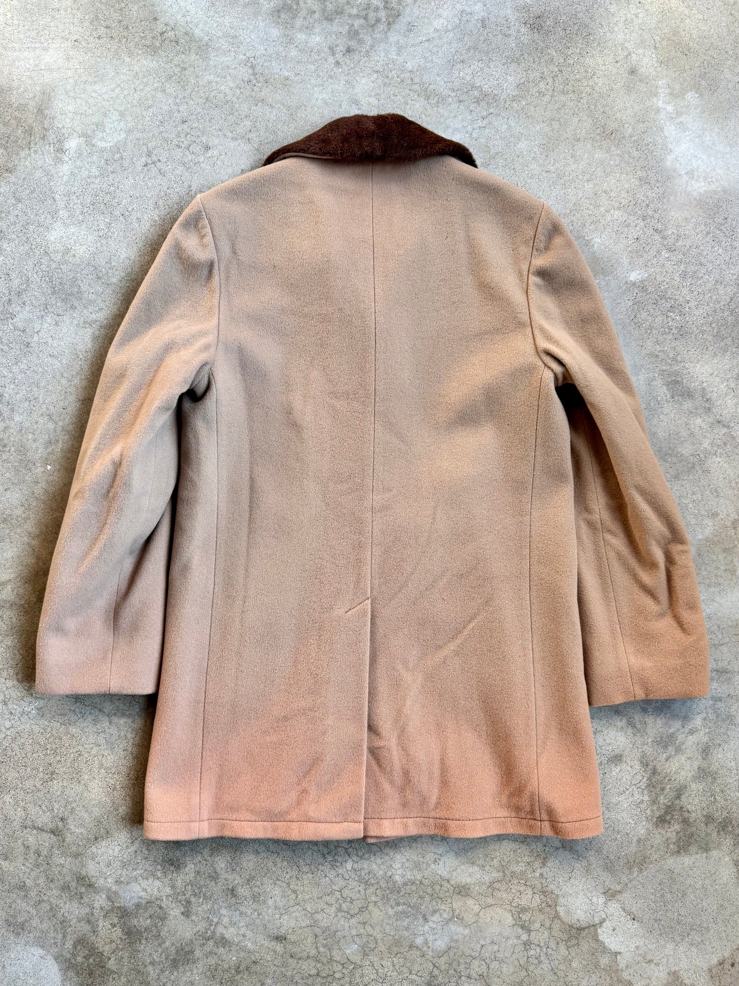 Vintage 1960s Lakeland Tan Wool Faux Fur Collar Coat | 42L