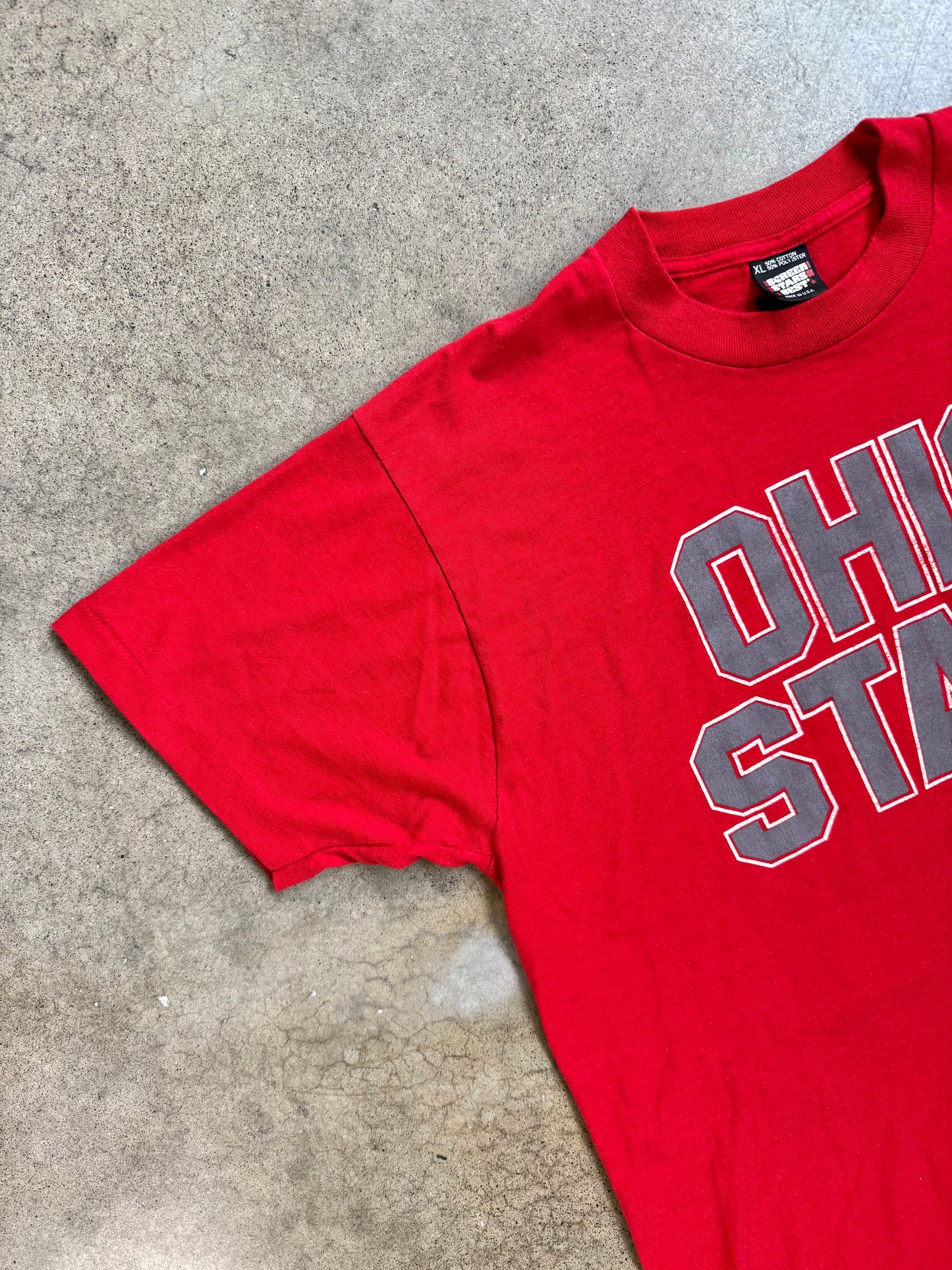 Vintage 1980s Screen Stars Red Ohio State Graphic Tee | XL