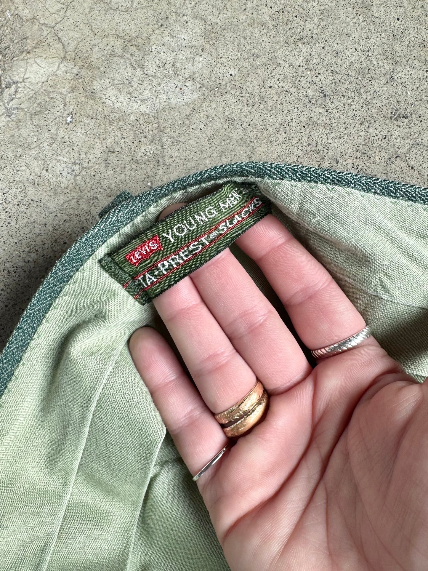 Vintage 1970s Levi’s Sta-Prest Slacks Green Pinstripe Trousers | Waist 34”