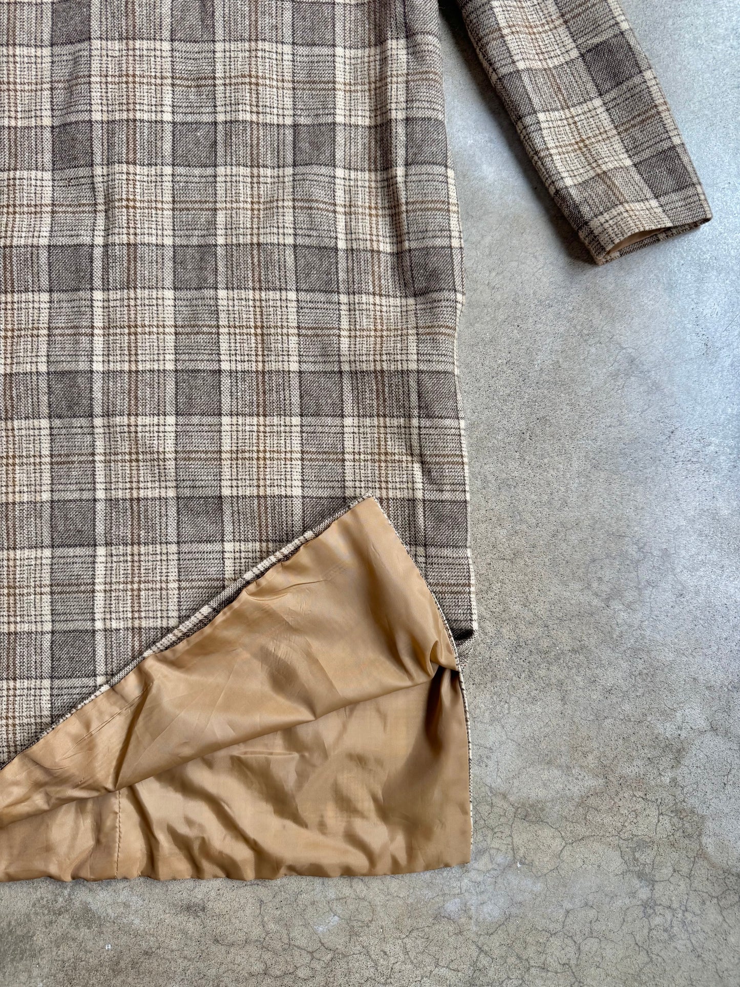 Vintage 1960s Pendleton Brown-Tone Plaid Wool High-Neck Belted Dress | Small