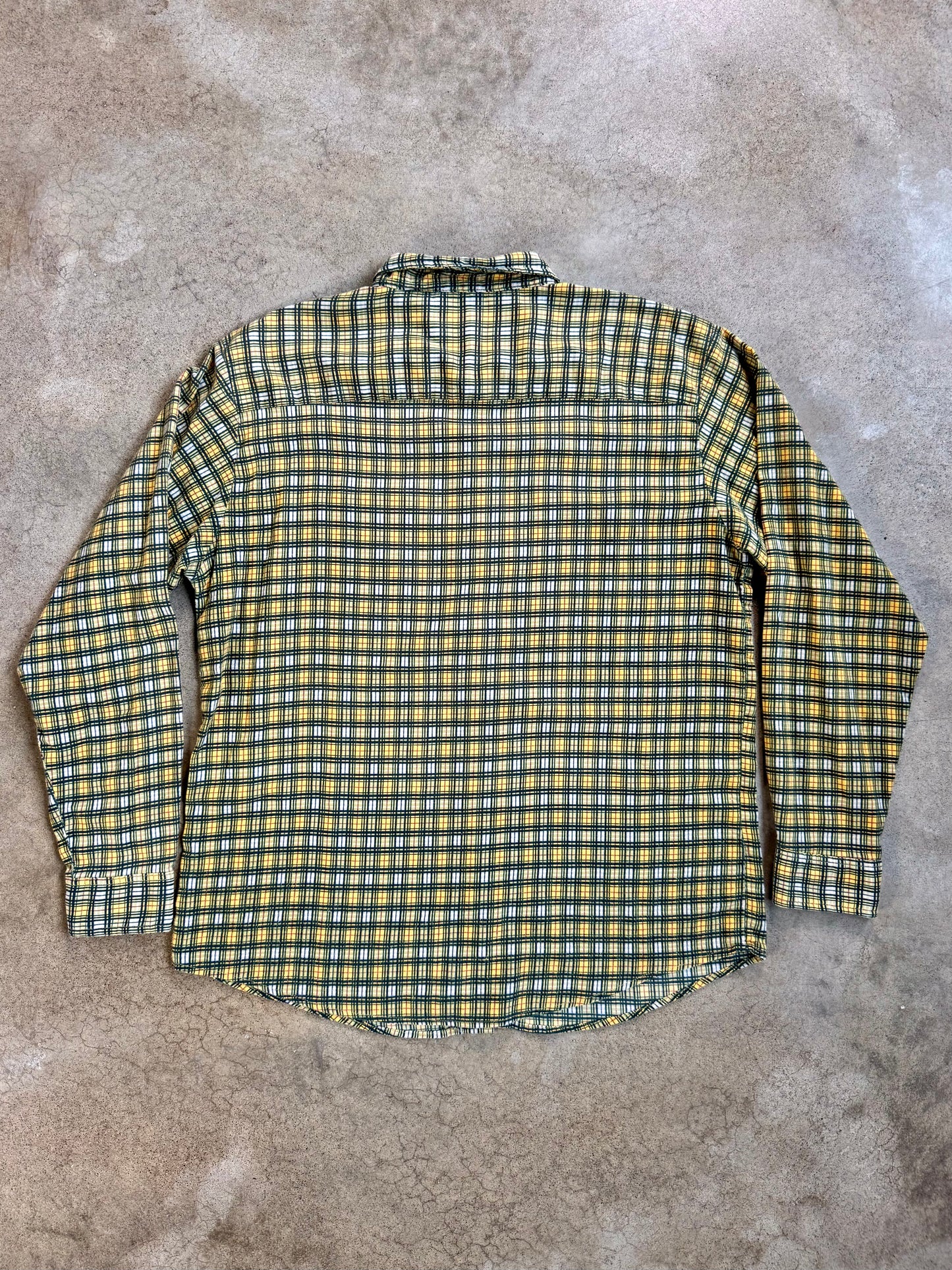 Vintage 1980s Haband Yellow Plaid Pearl Snap Shirt | Large