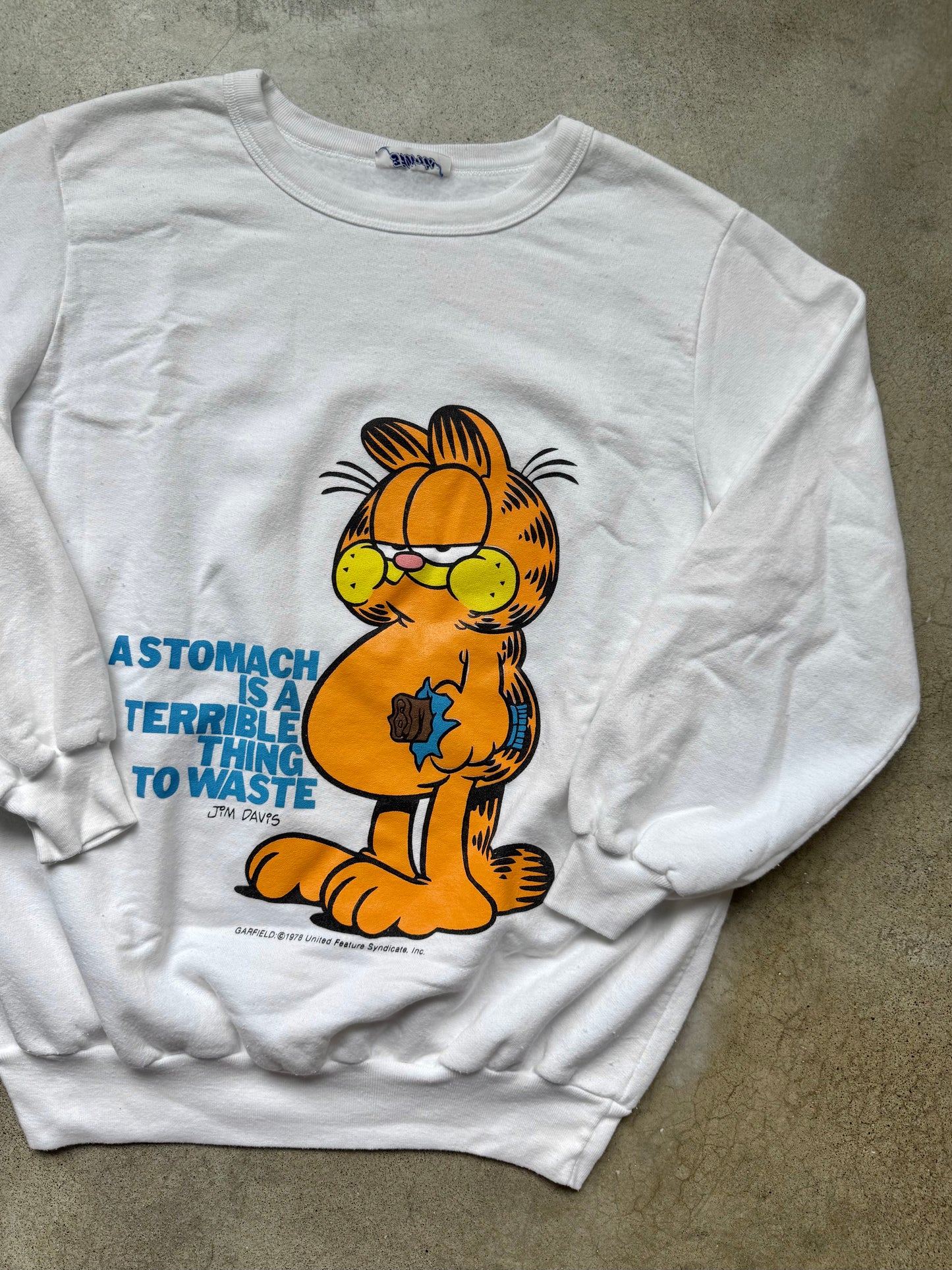 Vintage 1978 Garfield “A Stomach is a Terrible Thing to Waste” Graphic Sweatshirt | Large