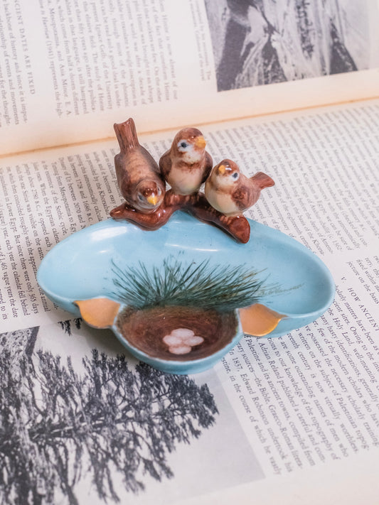Vintage 1940s Ceramic West German "Birds & Nest" Ashtray
