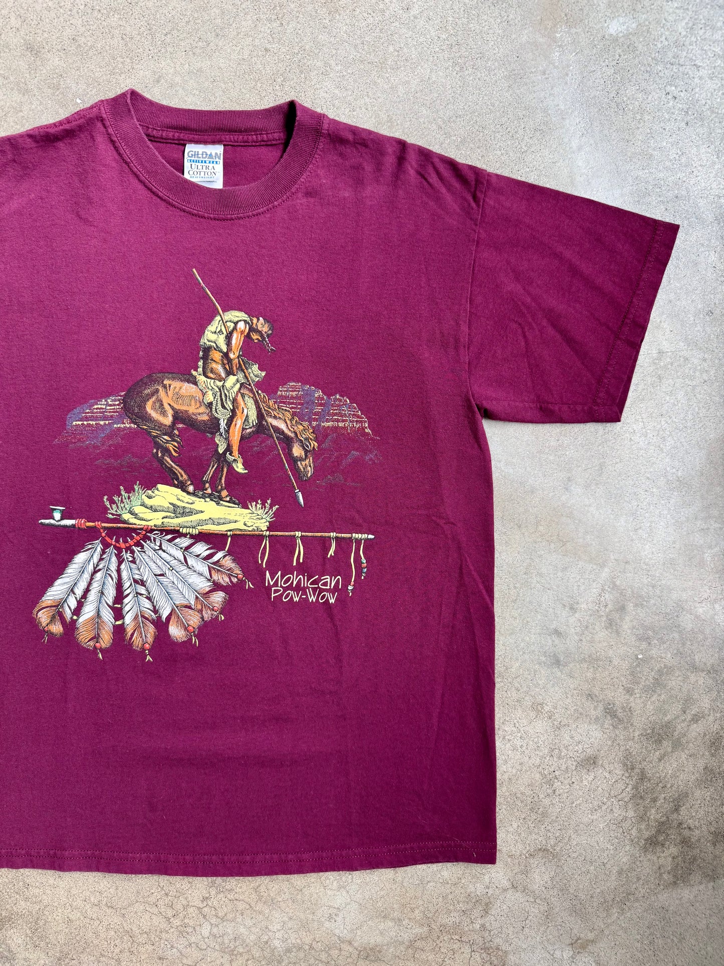 Vintage 1990s Burgundy Mohican Pow-Wow Graphic Tee | Medium