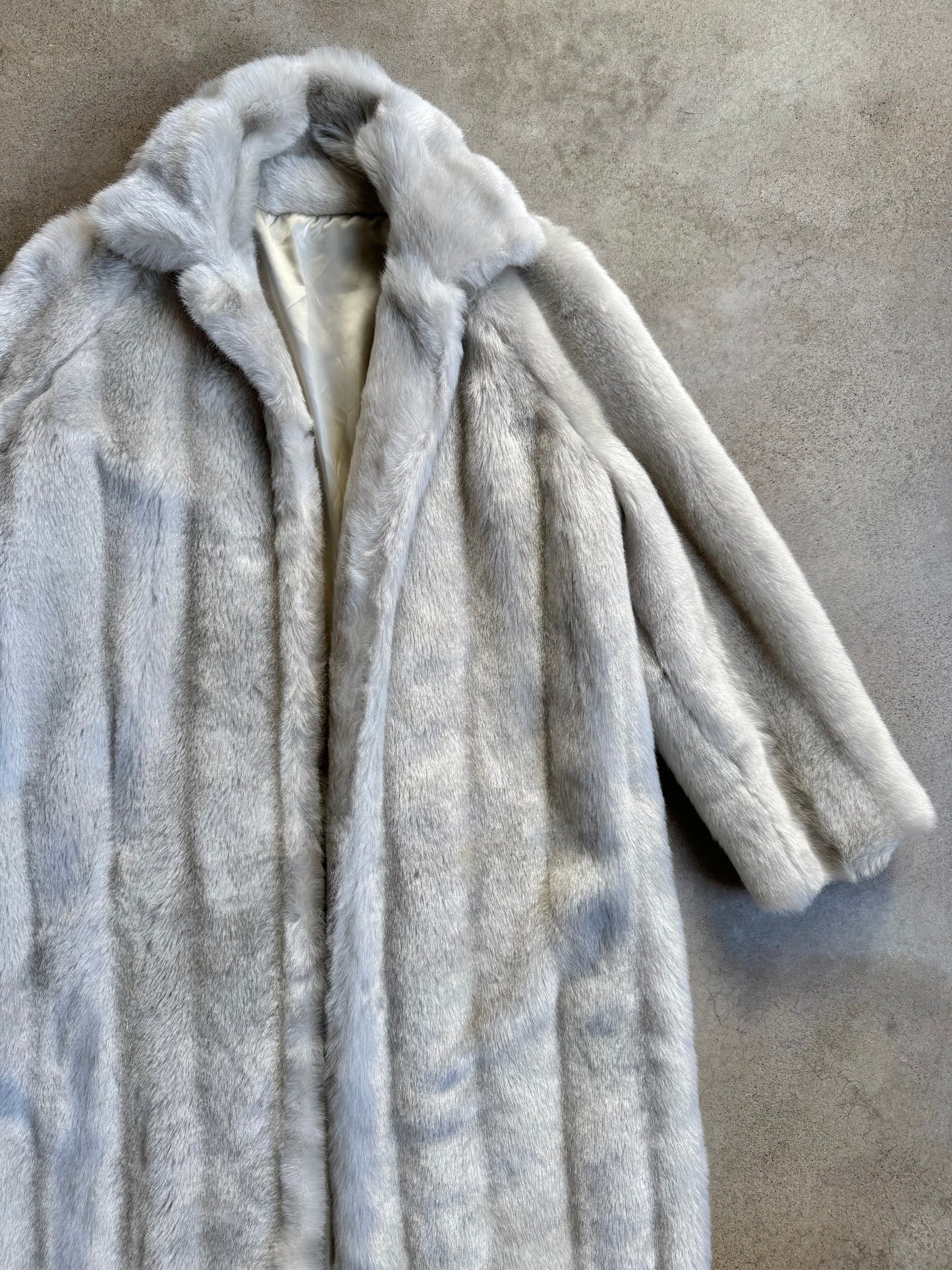 Vintage 1960s Grey-White Faux Fur Overcoat | Medium