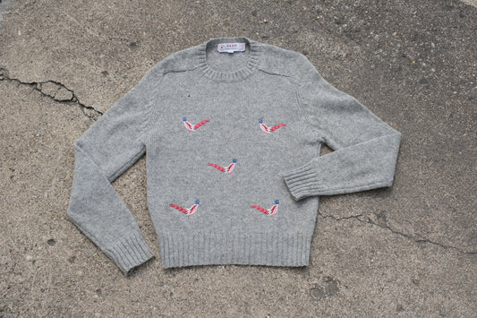 Vintage Jade Embroidered "Pheasant" Sweater | Grey