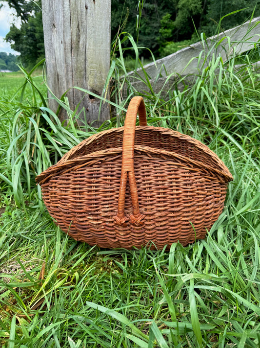 Vintage 1950s Handwoven Top Handle Harvest Basket