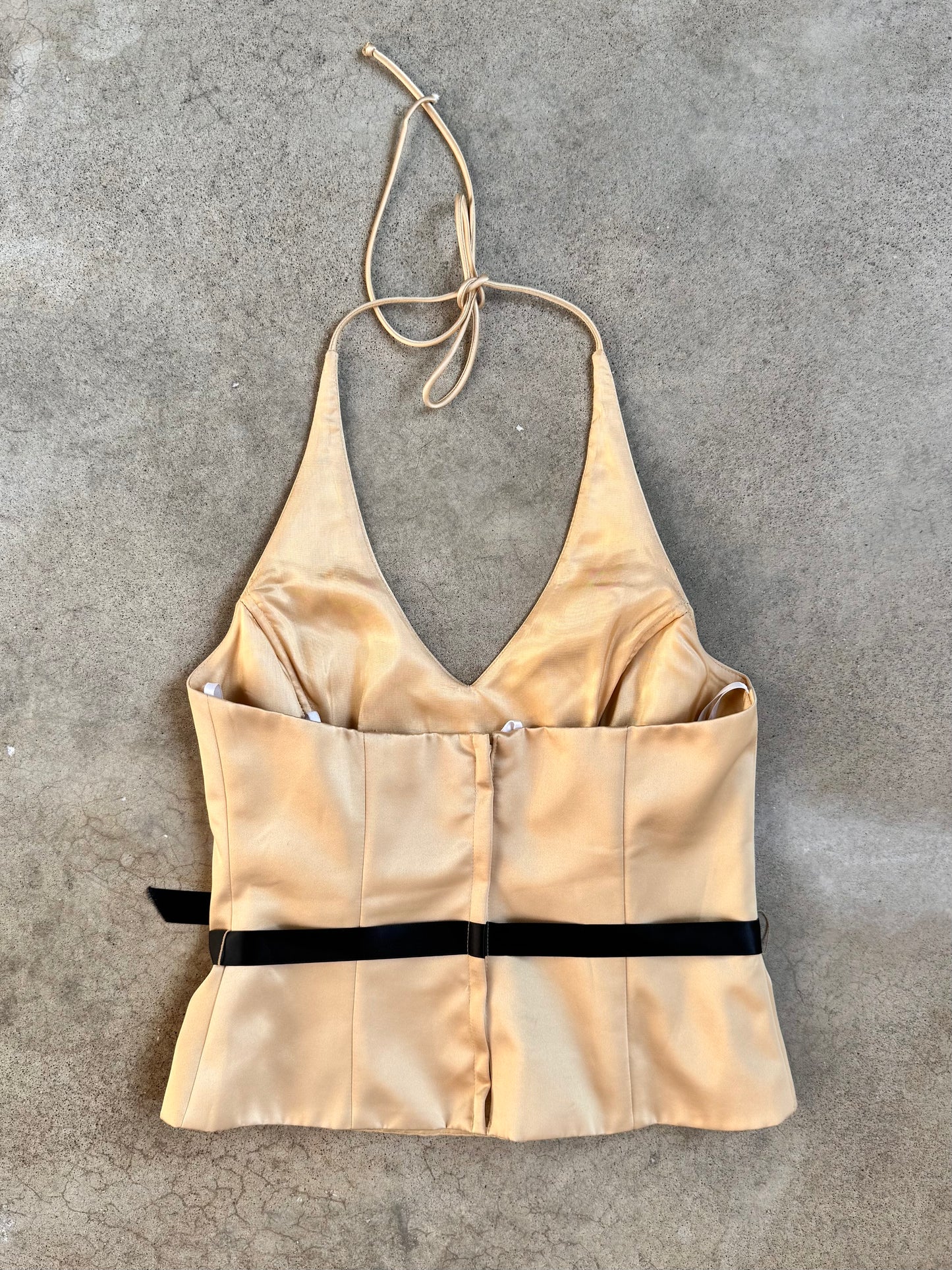 Vintage 1990s Xscape by Joanna Chen Gold Satin Halter Top | Small