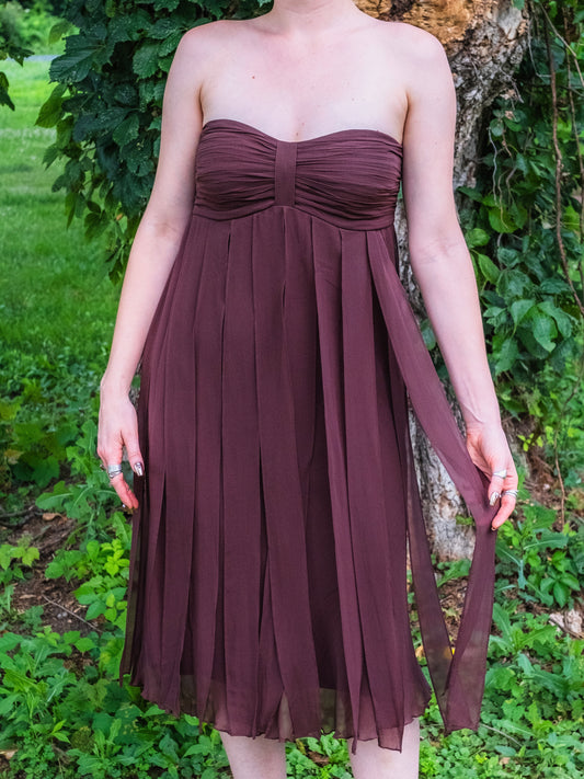 Vintage 2000s Sangria Brown Silk Chiffon "Jellyfish" Strapless Dress | S/M