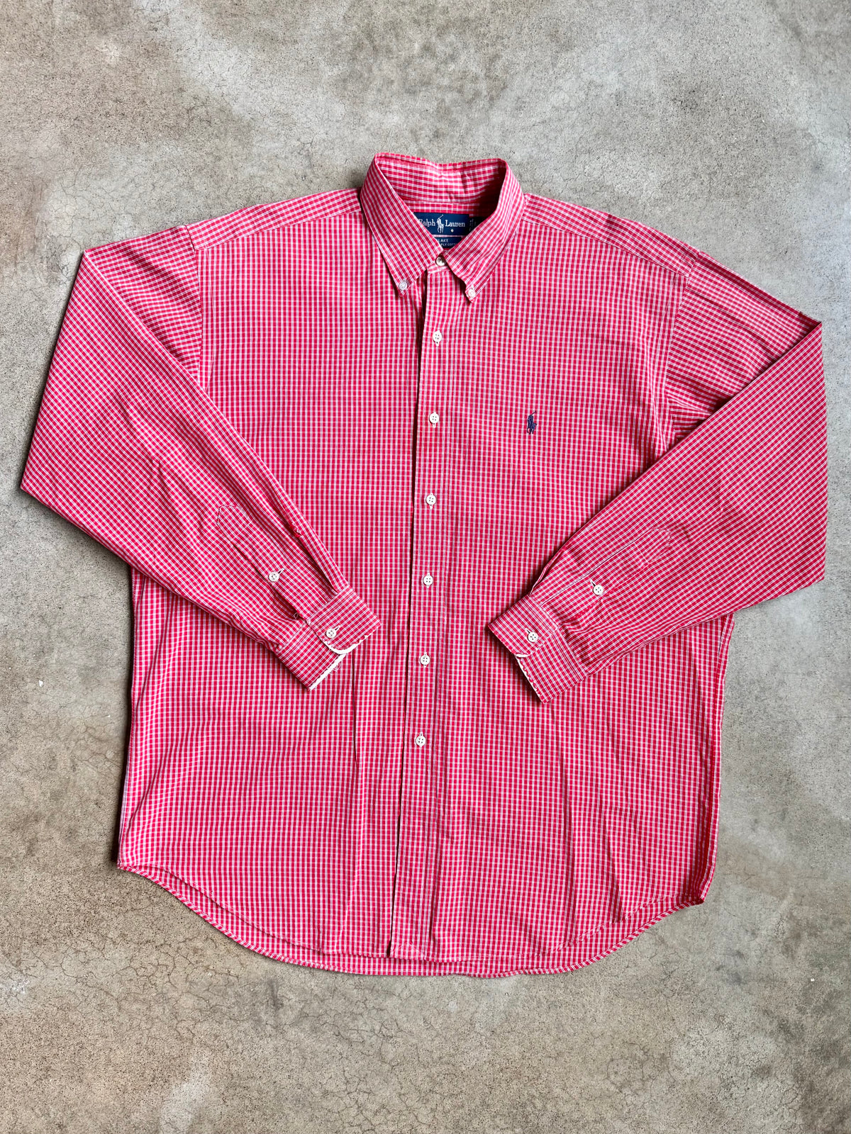 Vintage 1990s Ralph Lauren “Blake” Red Plaid Distressed Button-Down Shirt | Large