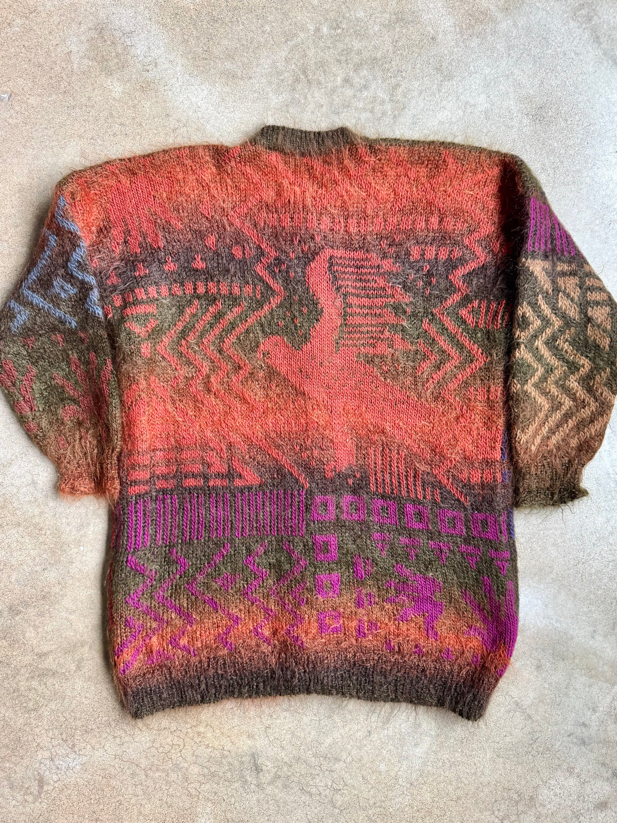 Vintage Constance Davis Geometric Multi-Pattern Mohair Cardigan | Large