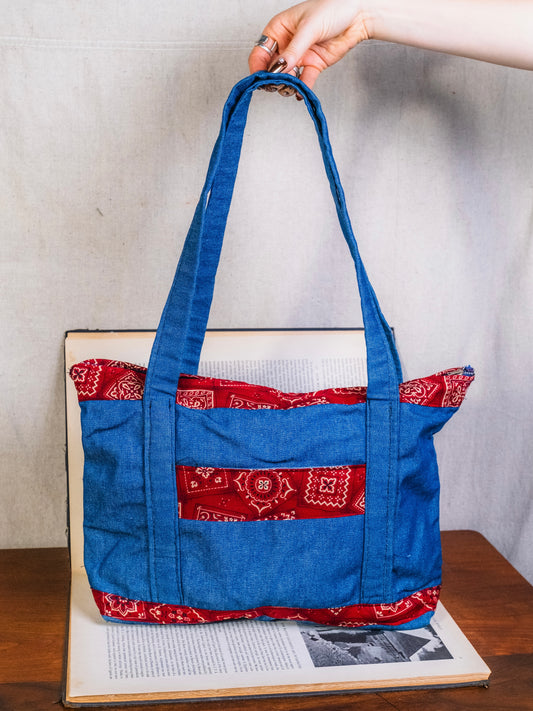 Vintage Handmade Denim & Bandana Trim Shoulder Bag