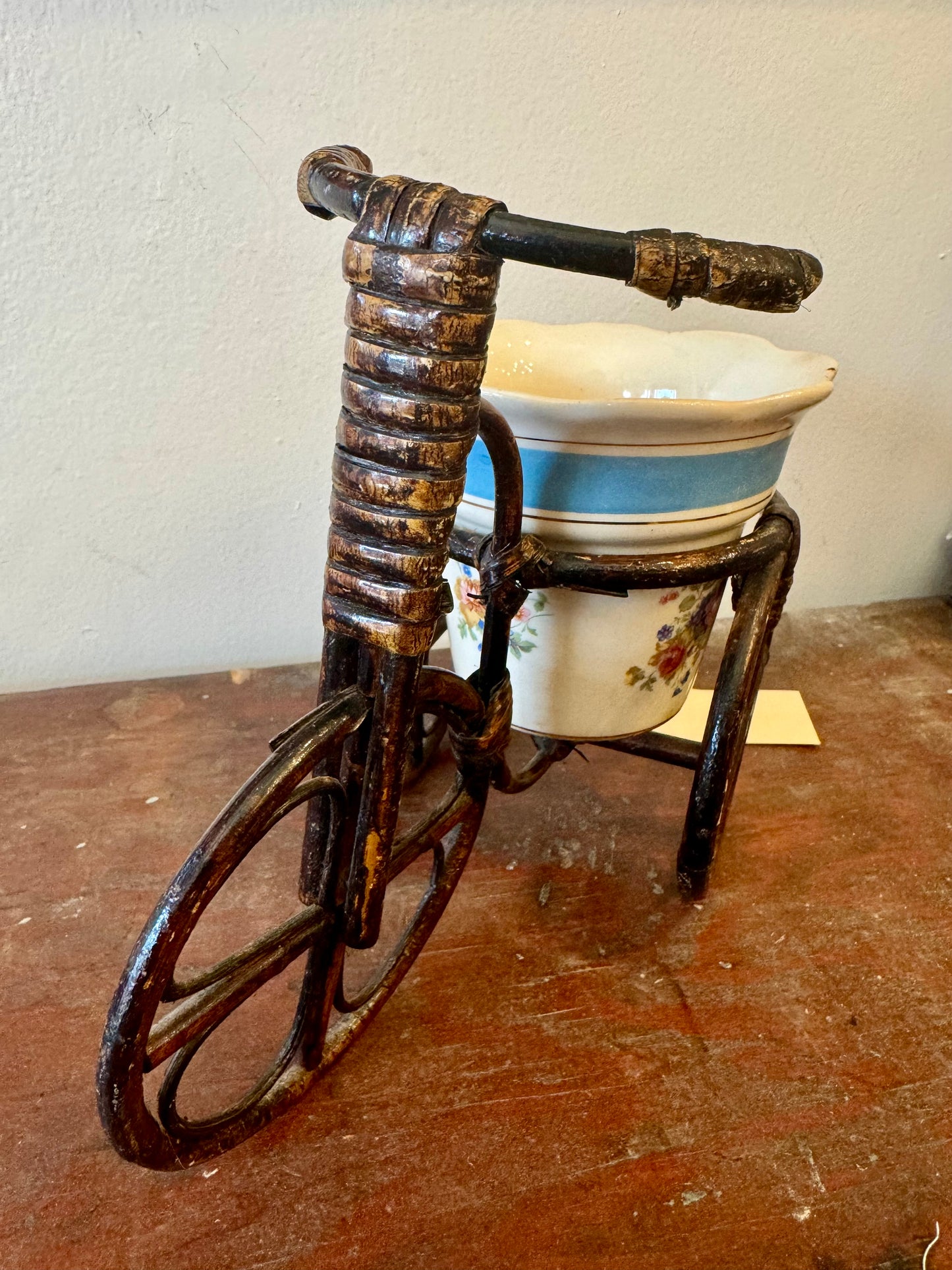 Vintage Rattan Bicycle Planter