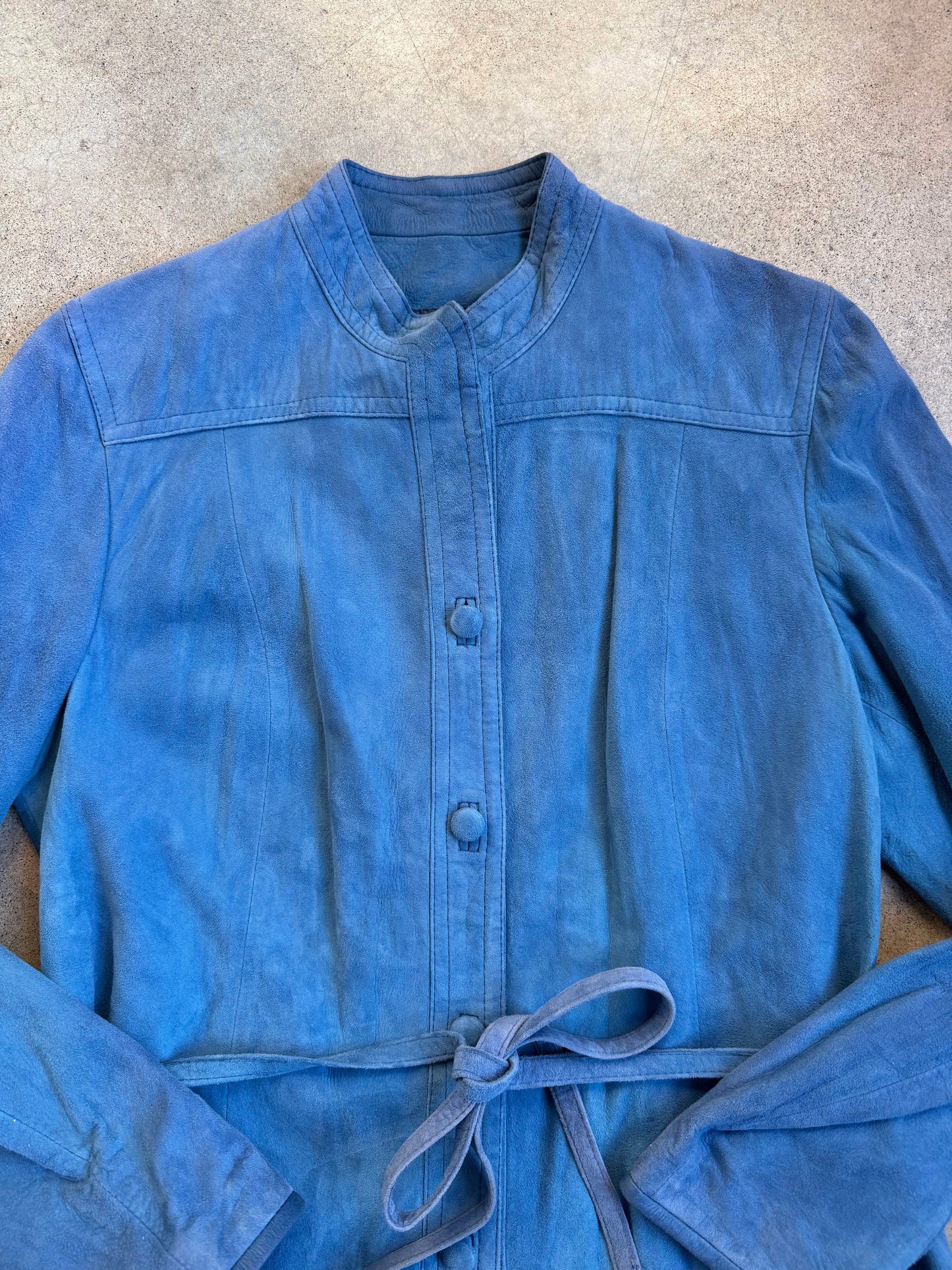 Vintage 1970s Caroline Goodman Blue Suede Leather Jacket | Medium