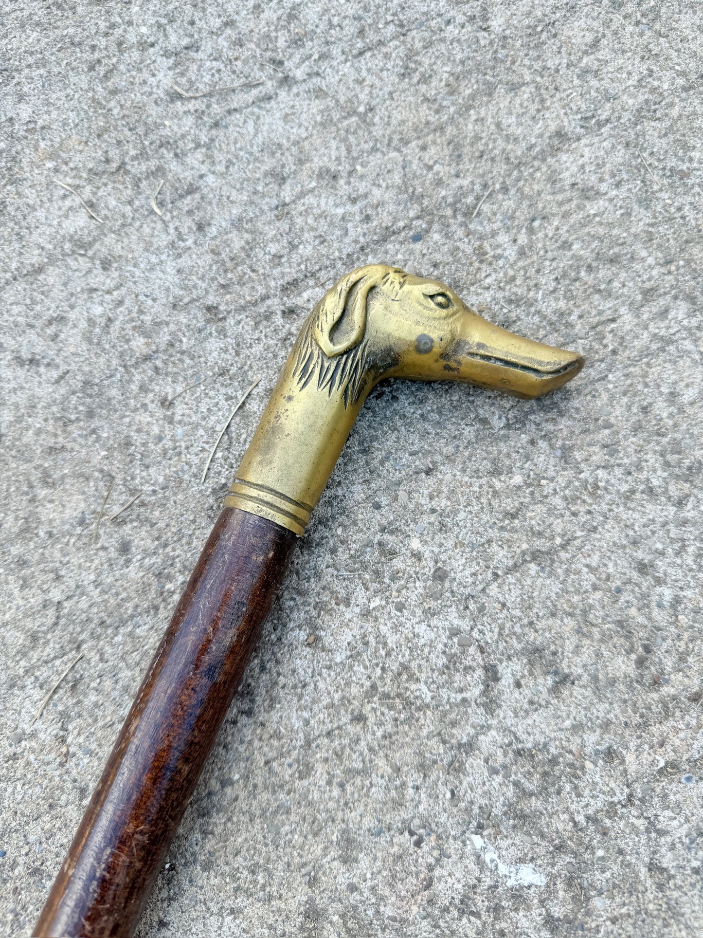 Vintage Wood & Solid Brass Greyhound Head Walking Stick