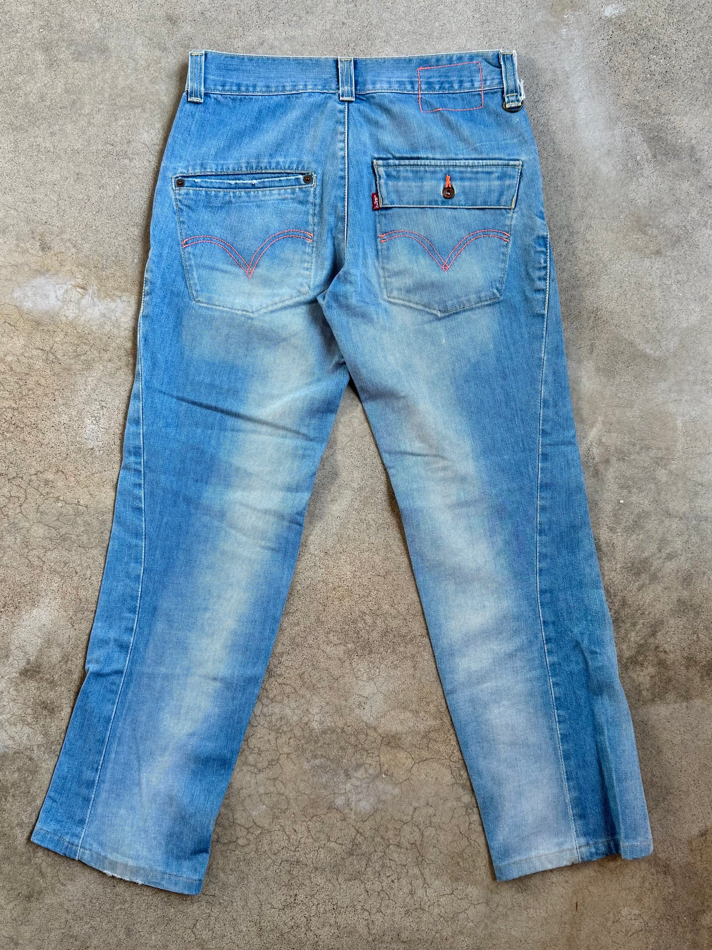 Vintage Y2K Levi's Engineered Orange Stitch Twisted Leg Jeans | Waist 30”