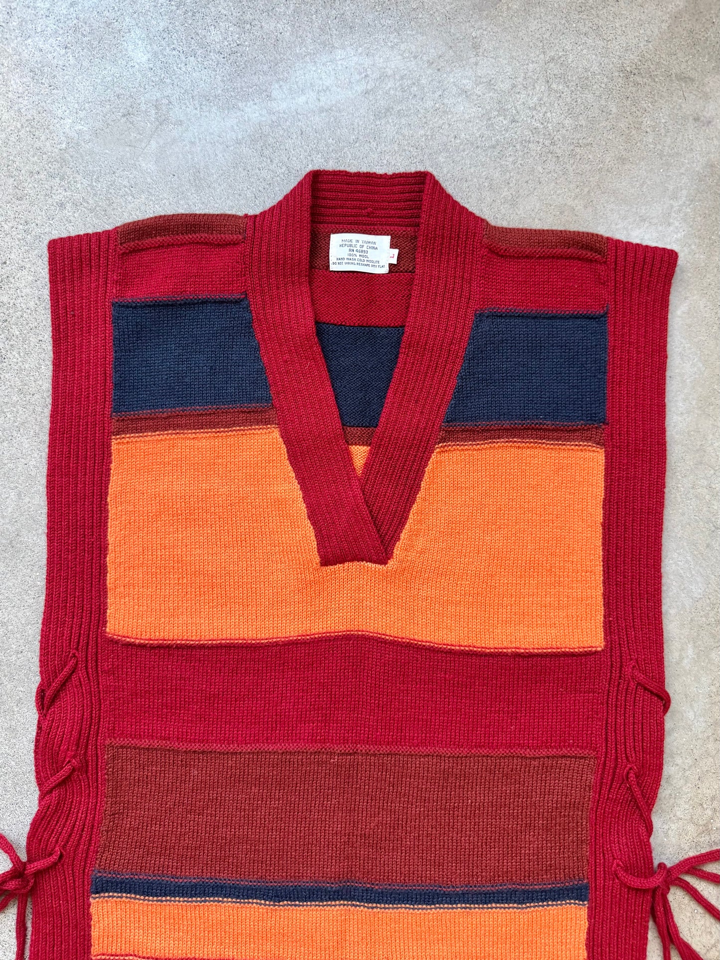 Vintage 1970s Striped Lace-Up Side V-Neck Sweater Vest | Large