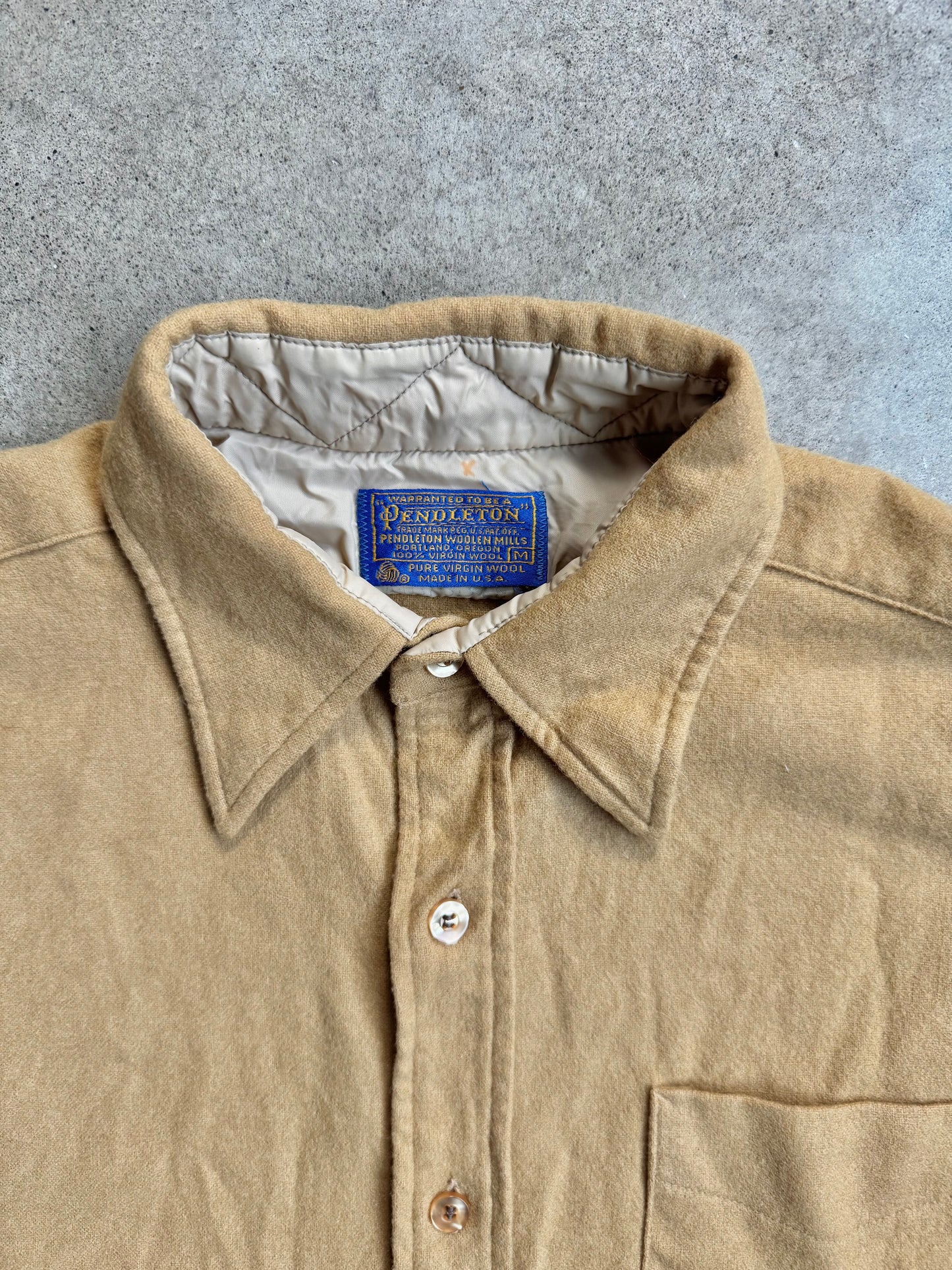 Vintage 1960s Pendleton Tan Wool Button-Up Shirt | Medium