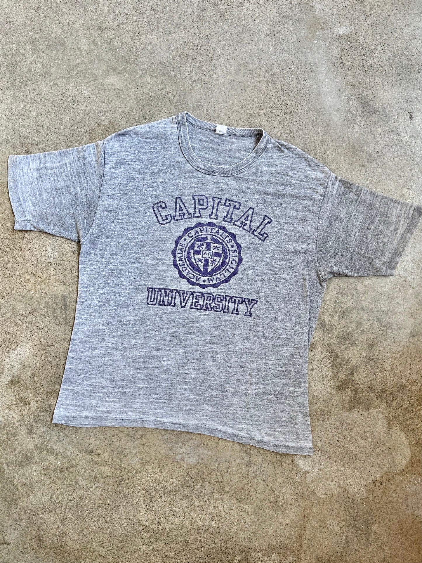 Vintage 1980s Heather Grey Capital University Tee | Large
